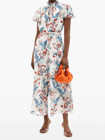 Erdem Ellamay belted Bird Blossom-print silk jumpsuit outlook