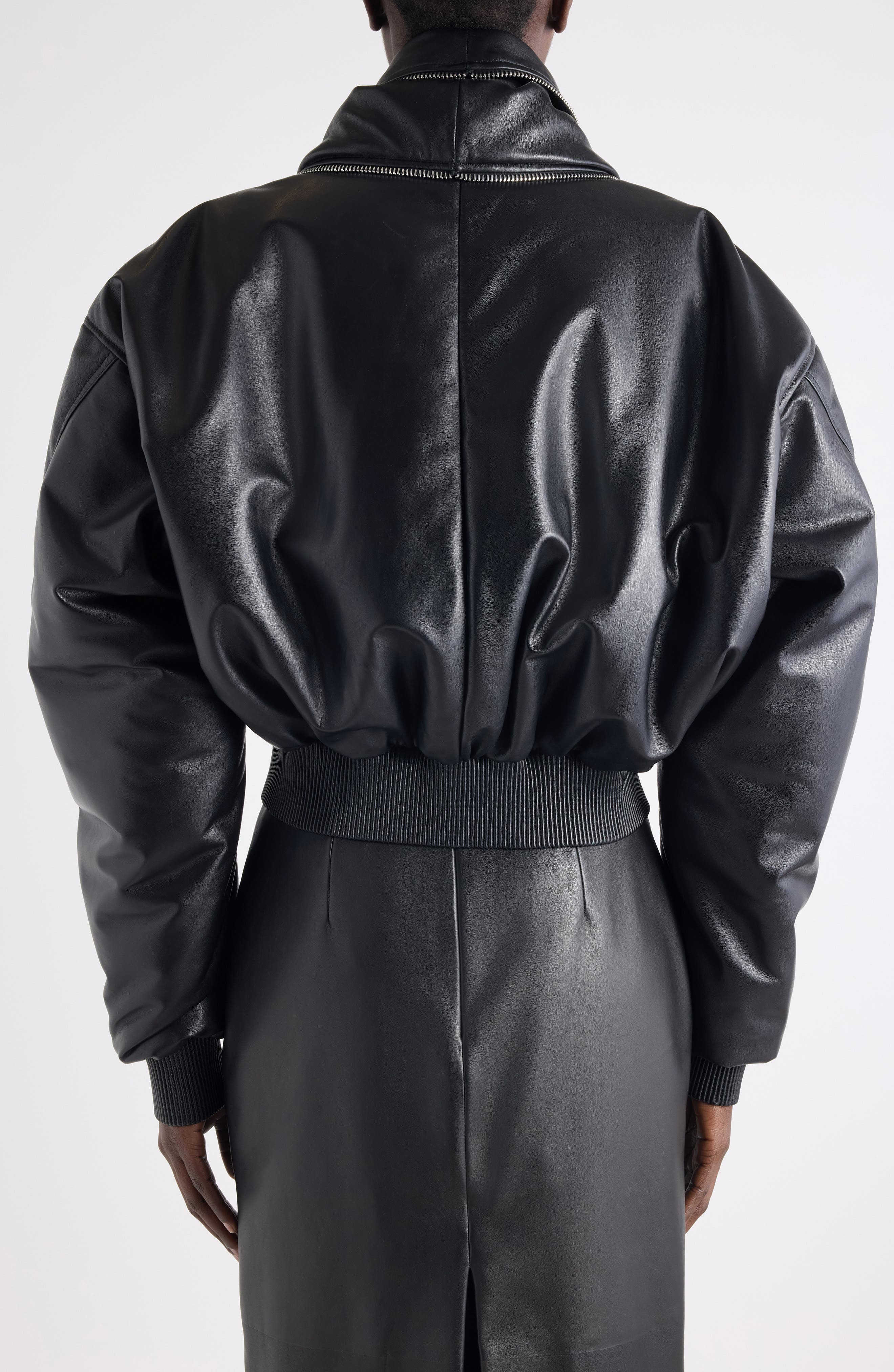 Givenchy Zip Shawl Collar Lambskin Leather Bomber Jacket in Black at Nordstrom - 3