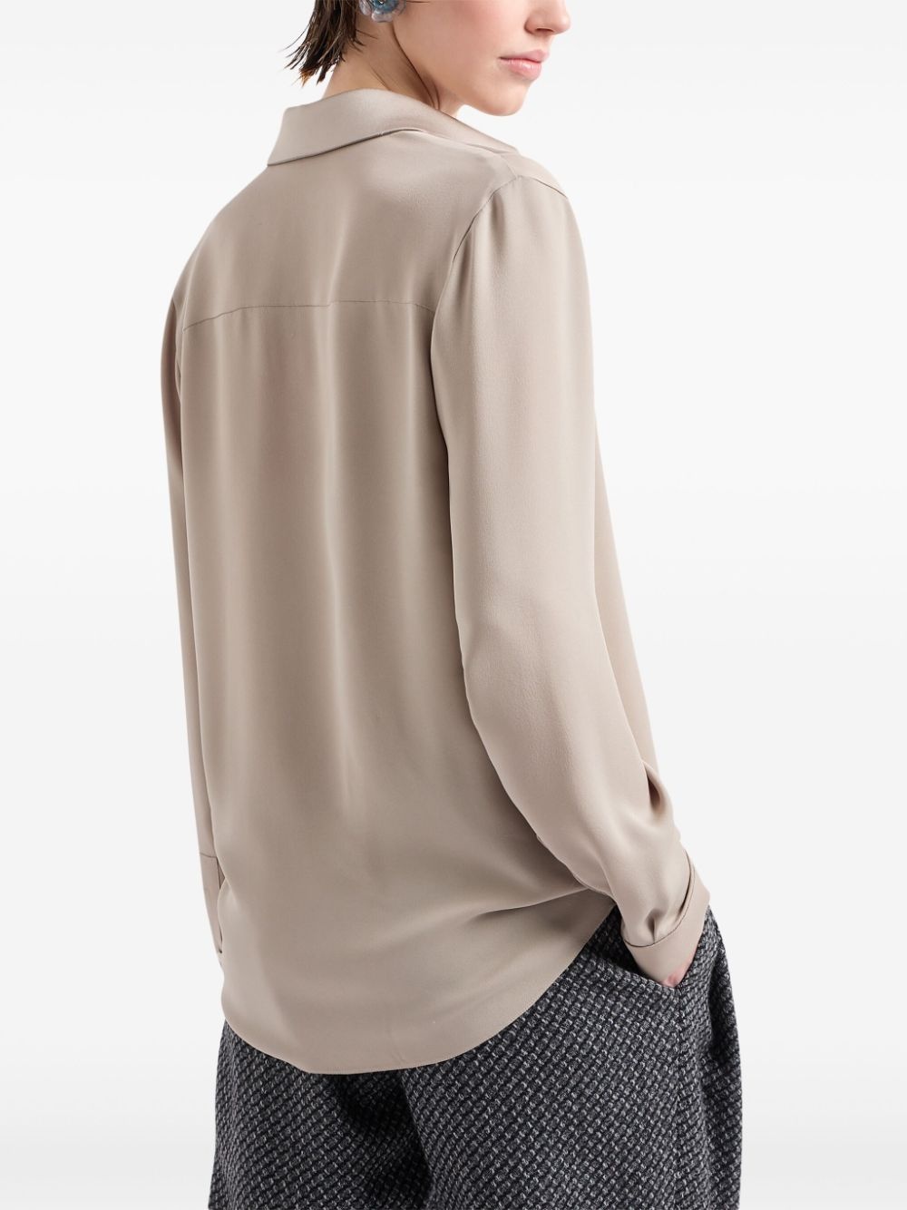 draped silk long-sleeve blouse - 3