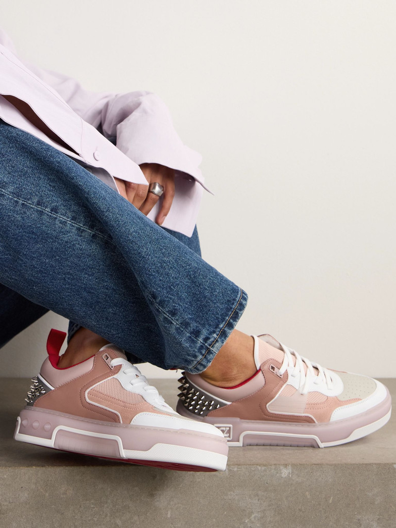 Christian Louboutin Astroloubi spiked leather, suede and mesh sneakers Pink outlook