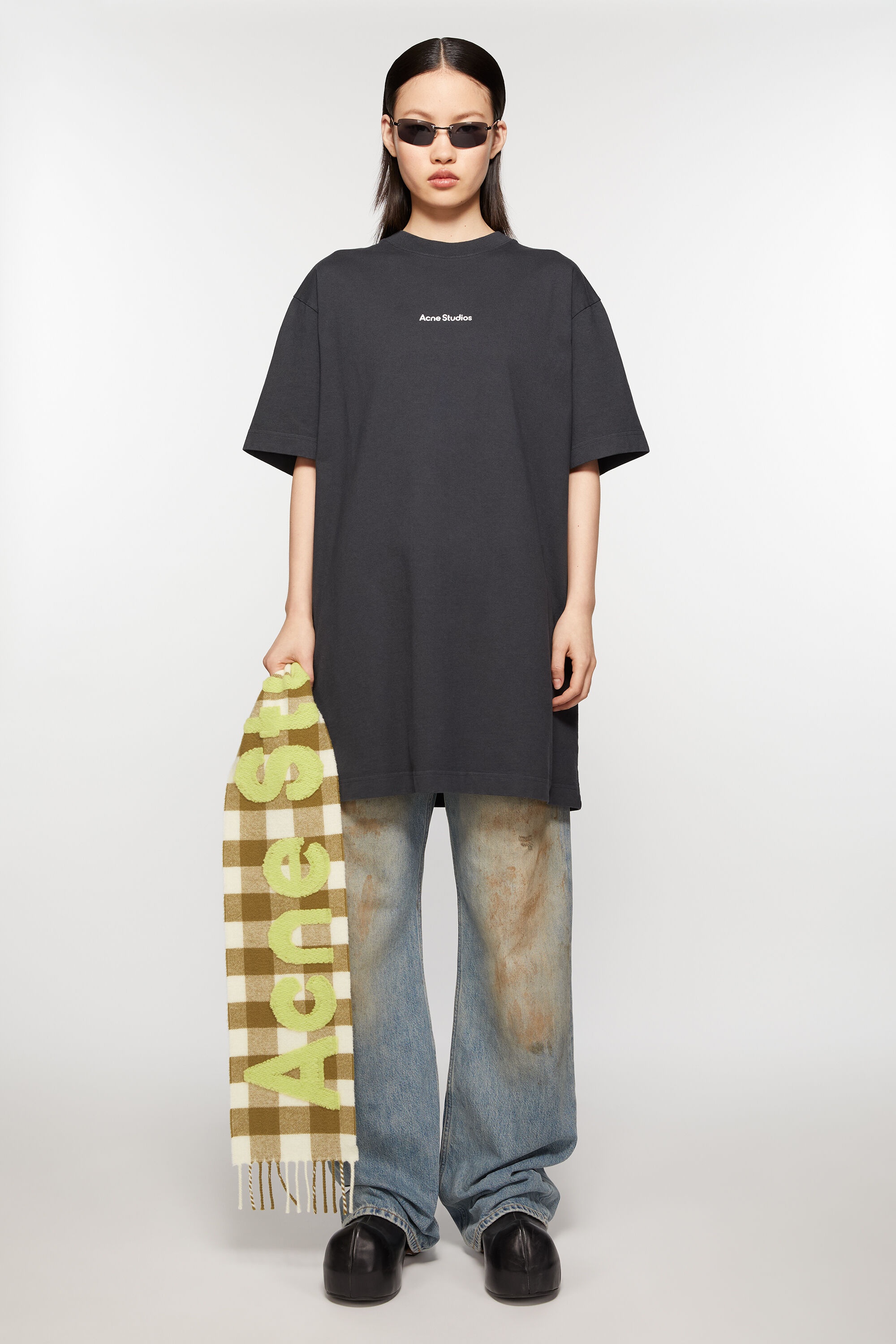 Check logo scarf - Narrow - Khaki/green - 2