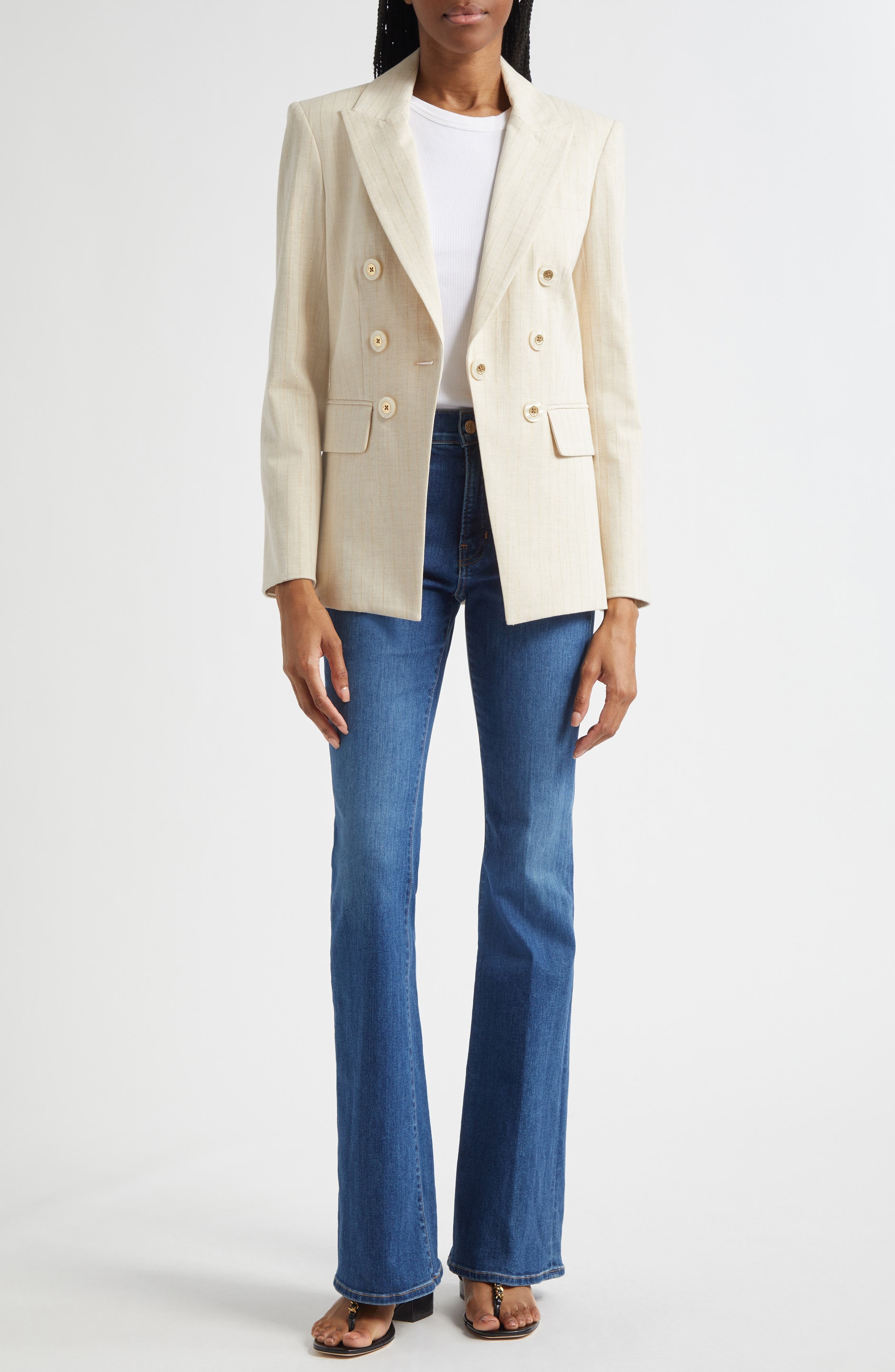 Veronica Beard Gaya Metallic Chalk Stripe Cotton Blend Dickey Jacket in Natural Gold at Nordstrom - 2