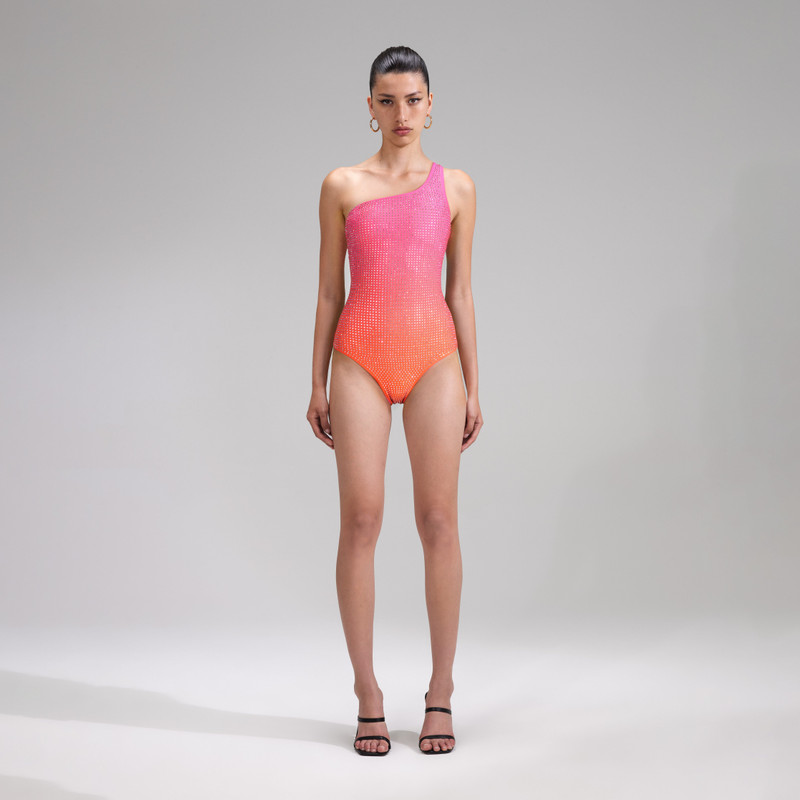 Pink Rhinestone One Shoulder Swimsuit 1