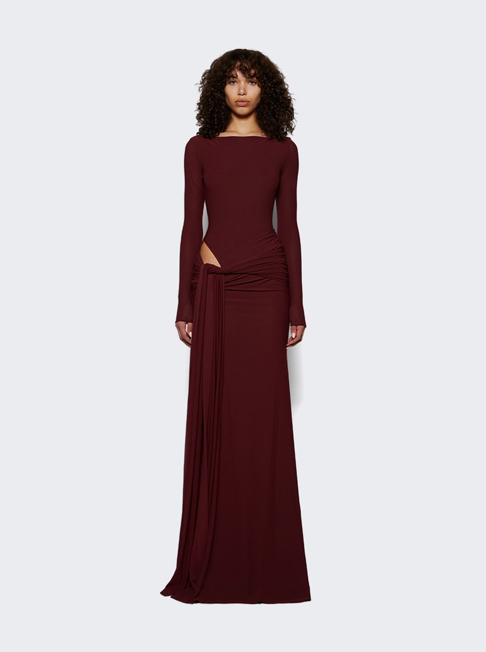 Long Sleeve Wrap Gown Burgundy - 2