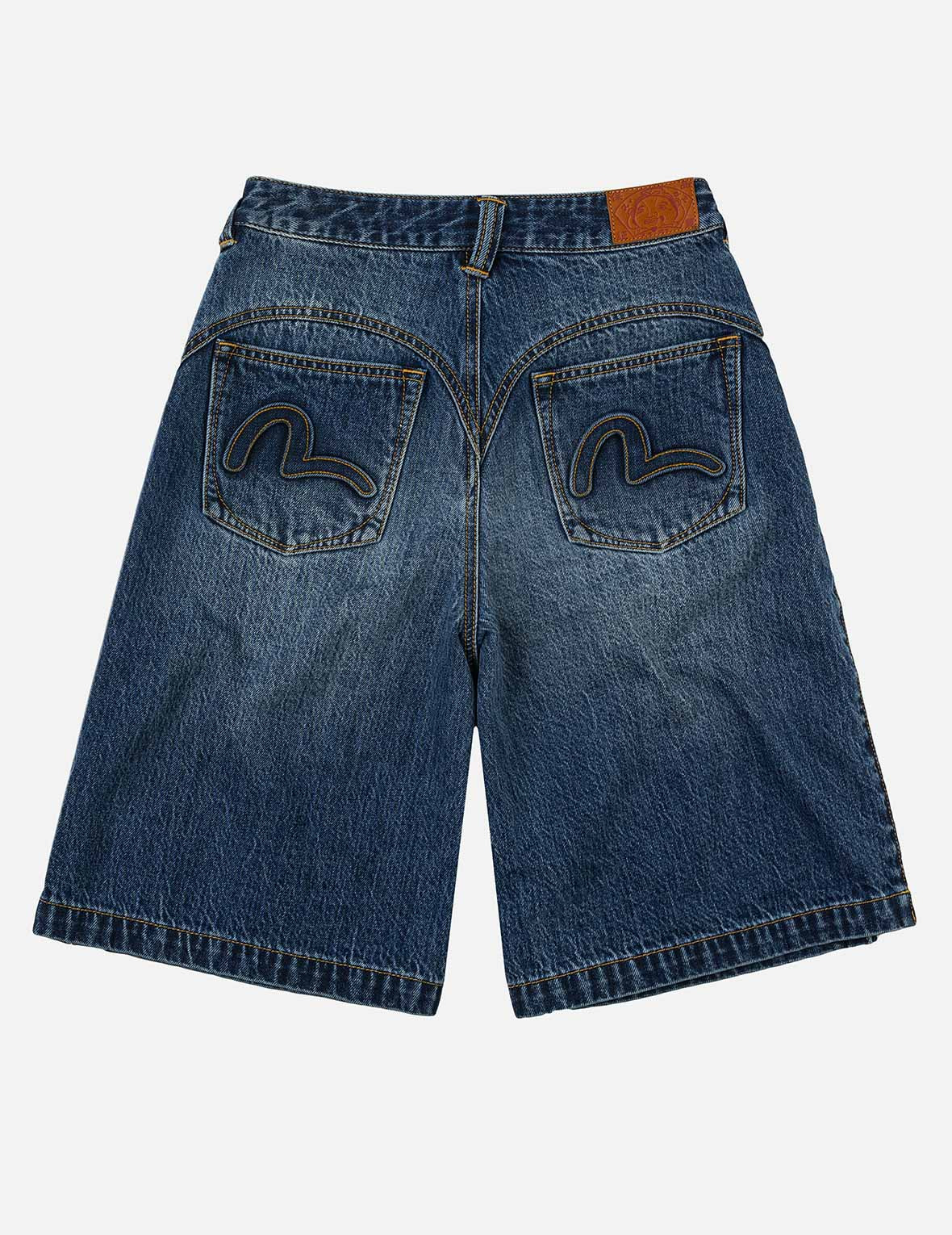 Seagull Embossed Fashion Fit Pleated Denim Shorts - 3