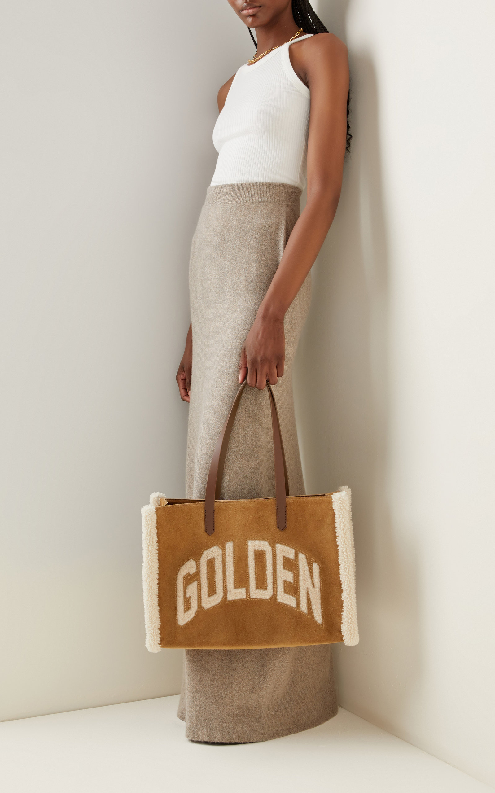 California Shearling-Trimmed Suede Tote brown - 2