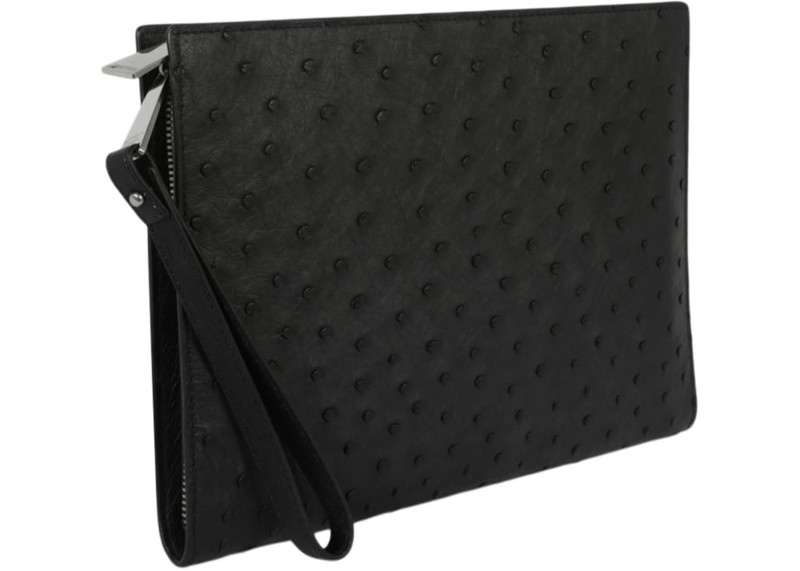 Bottega Veneta Bottega Veneta Leather Pouch Wristlet Black Silver outlook