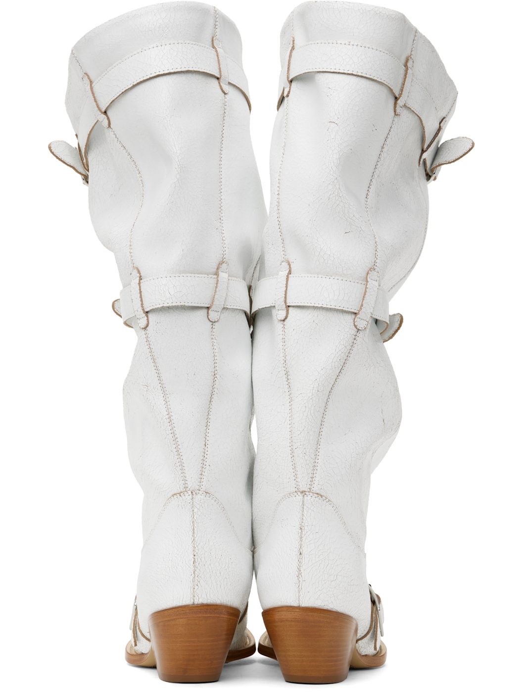 White Buckled-Up Slouch Cowboy Boots - 2