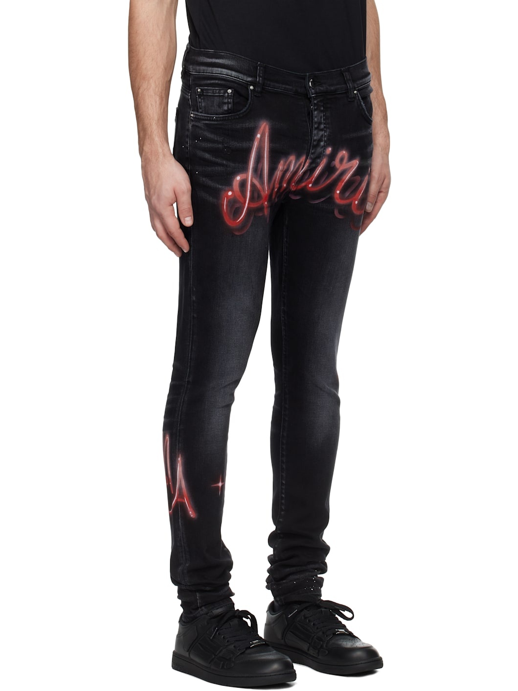 Black 'Amiri' Airbrush Logo Skinny Jeans - 2