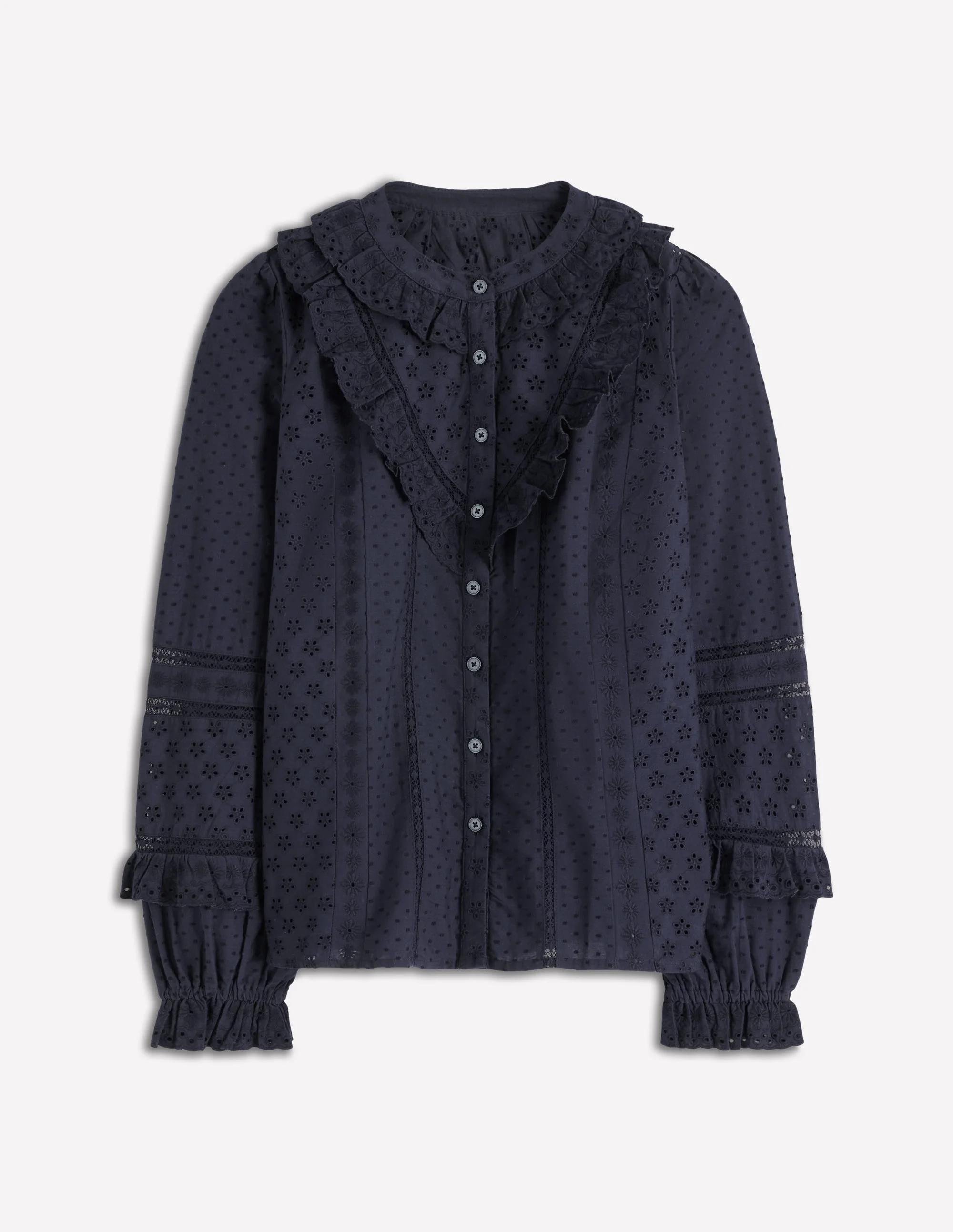 Broderie Ruffle Top-Navy - 1