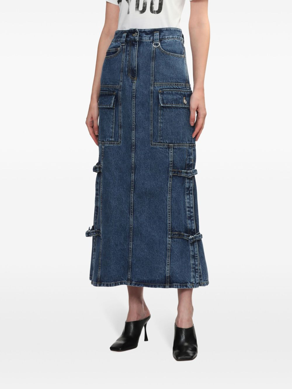 denim cargo midi skirt - 3