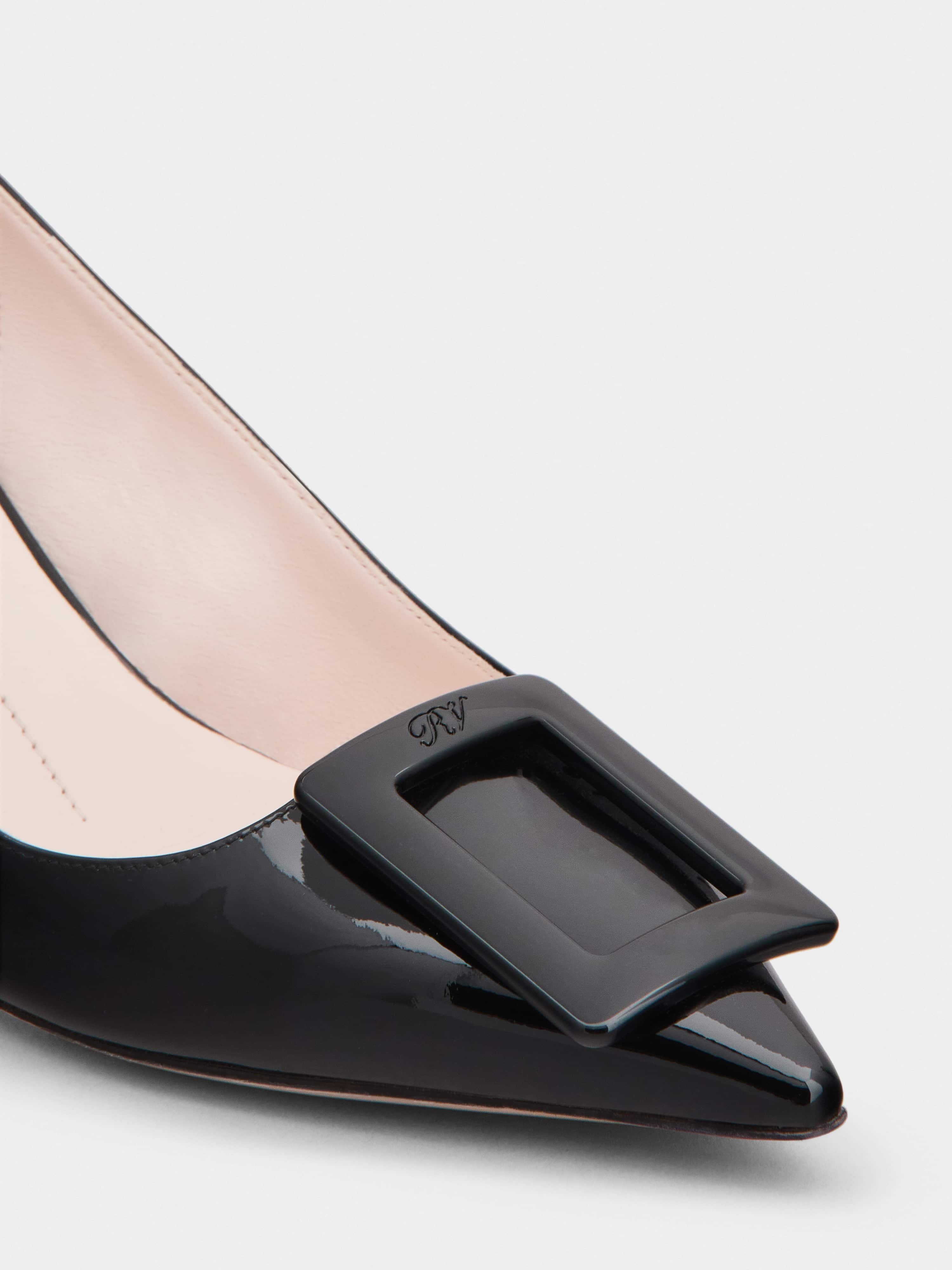 Virgule Lacquered Buckle Slingback Pumps in Patent Leather - 3