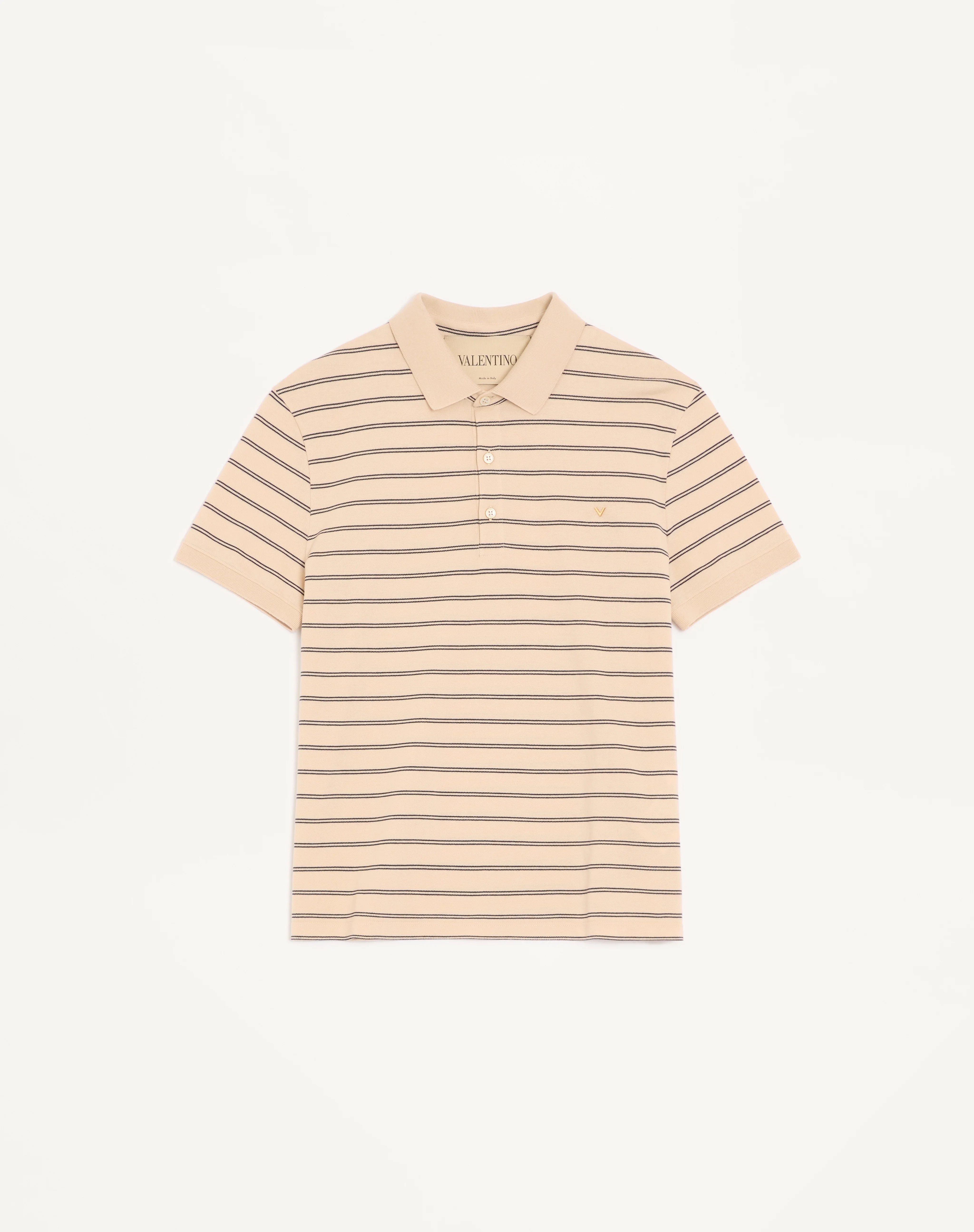 VALENTINO COTTON PIQUE POLO SHIRT WITH VGOLD STRIPES - 1