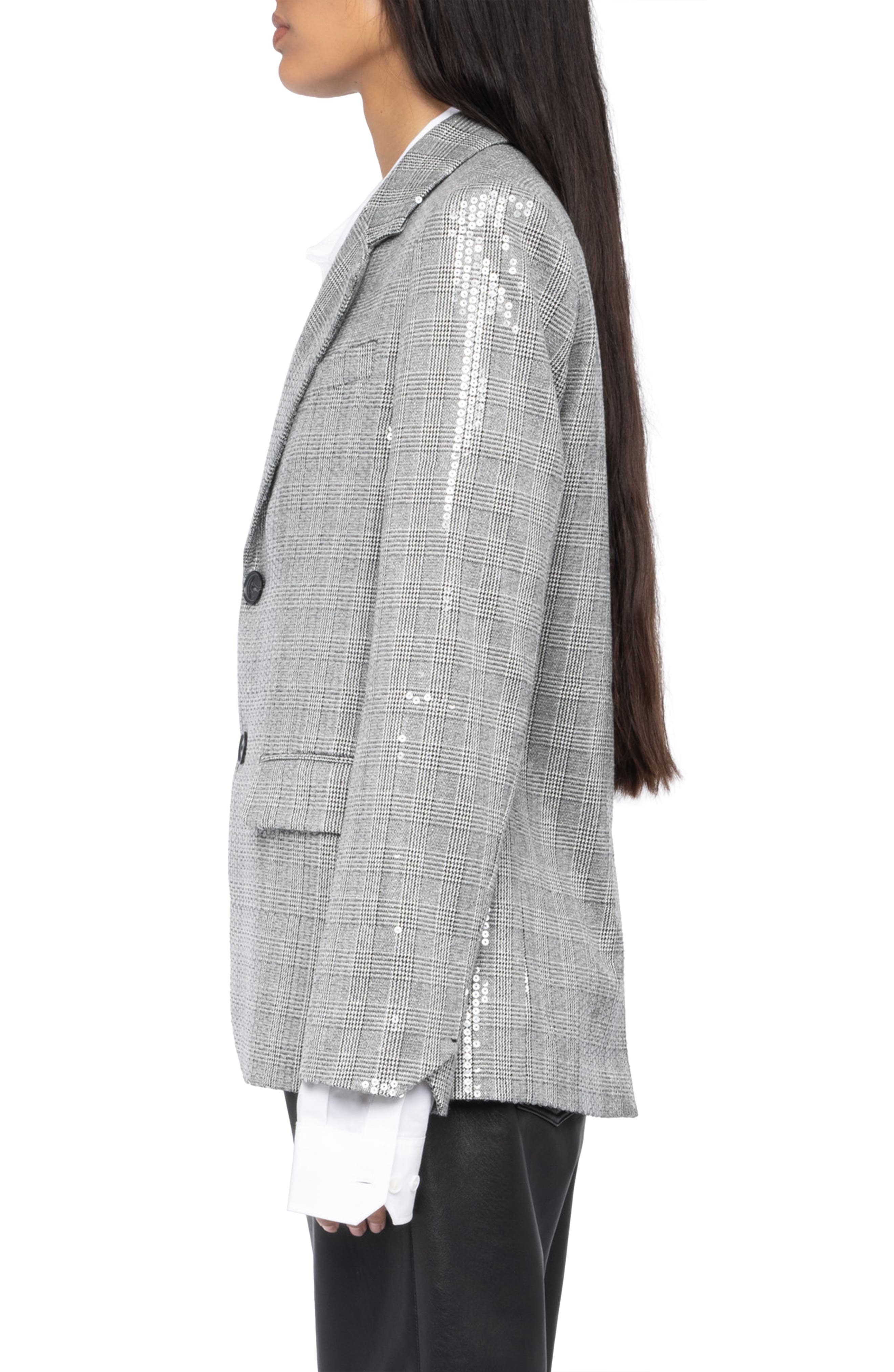 Zadig & Voltaire Vanille Sequin Plaid Blazer in Black at Nordstrom - 3