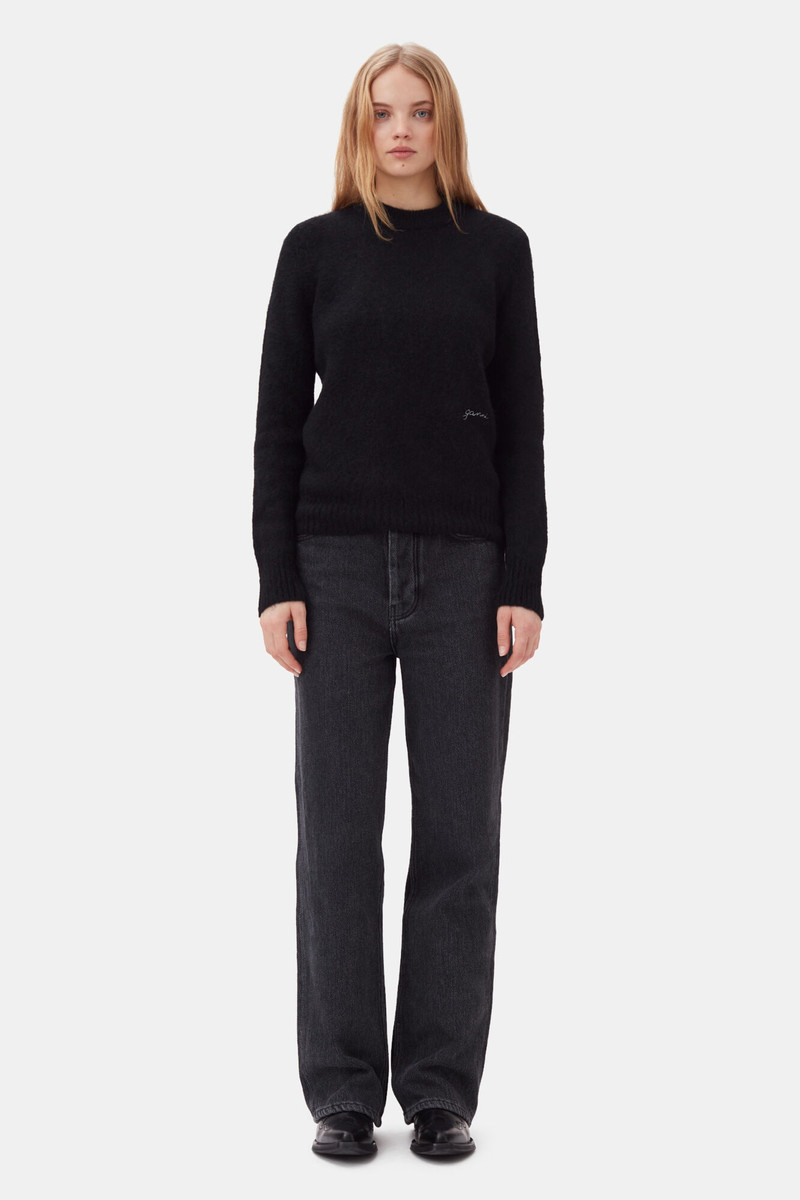 BLACK BRUSHED ALPACA O-NECK SWEATER 4