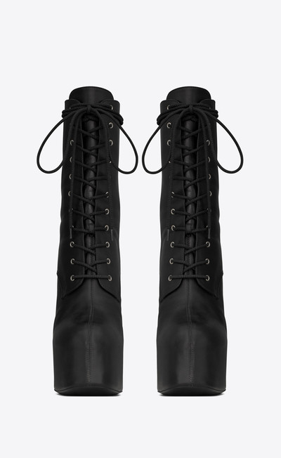 SAINT LAURENT cherry lace-up platform booties in smooth leather outlook