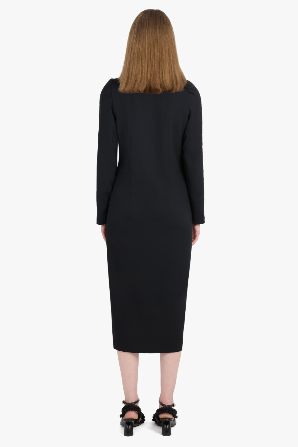 DAPAN EMBELLISHED CROSSOVER L/S MIDI DRESS | BLACK - 4