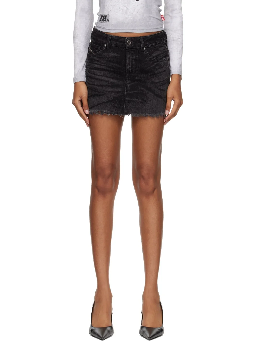 Black De-Ron Denim Miniskirt - 1