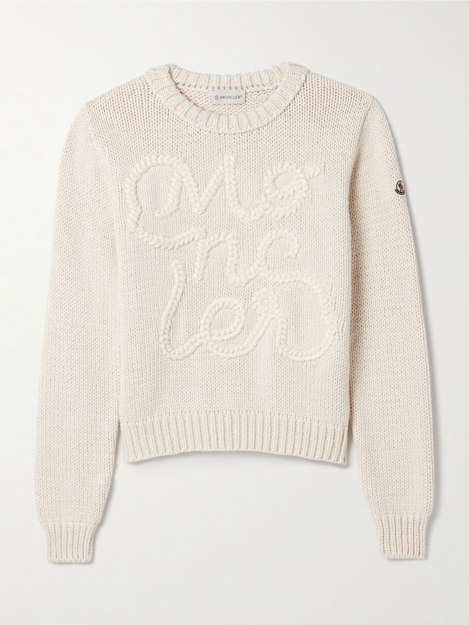 Embroidered cotton sweater Ivory - 1