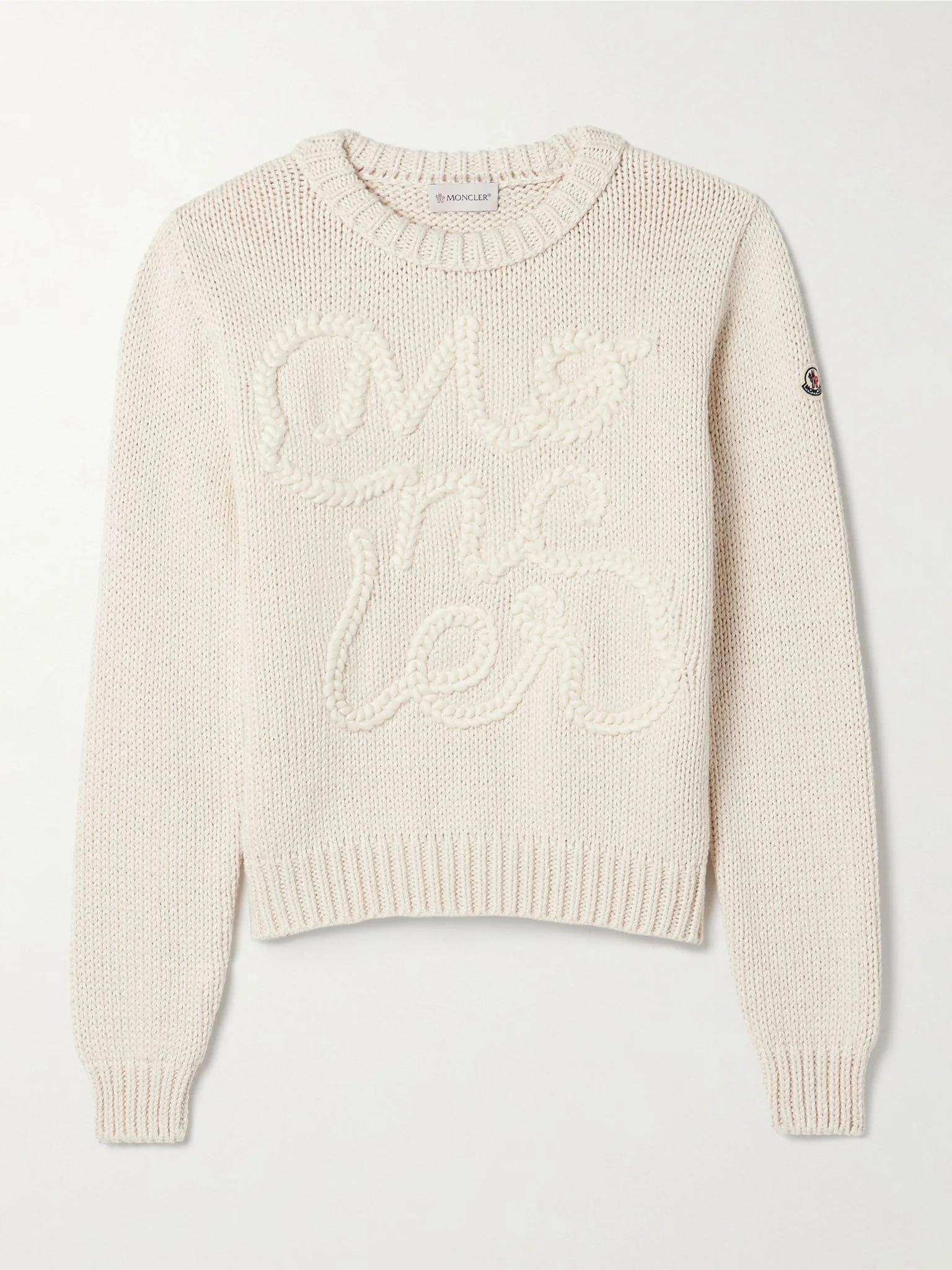 Embroidered cotton sweater Ivory - 1