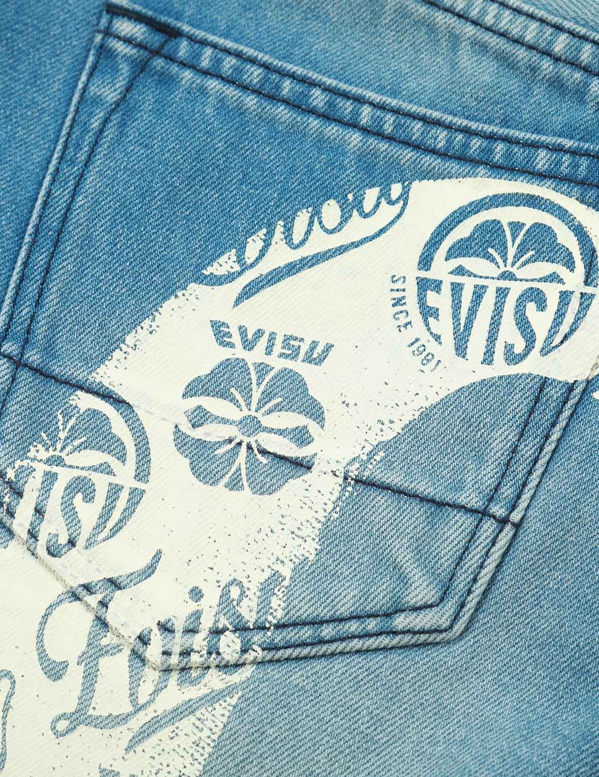 KAMON AND GODHEAD-PATTERN DAICOCK PRINT DENIM SHORTS - 8