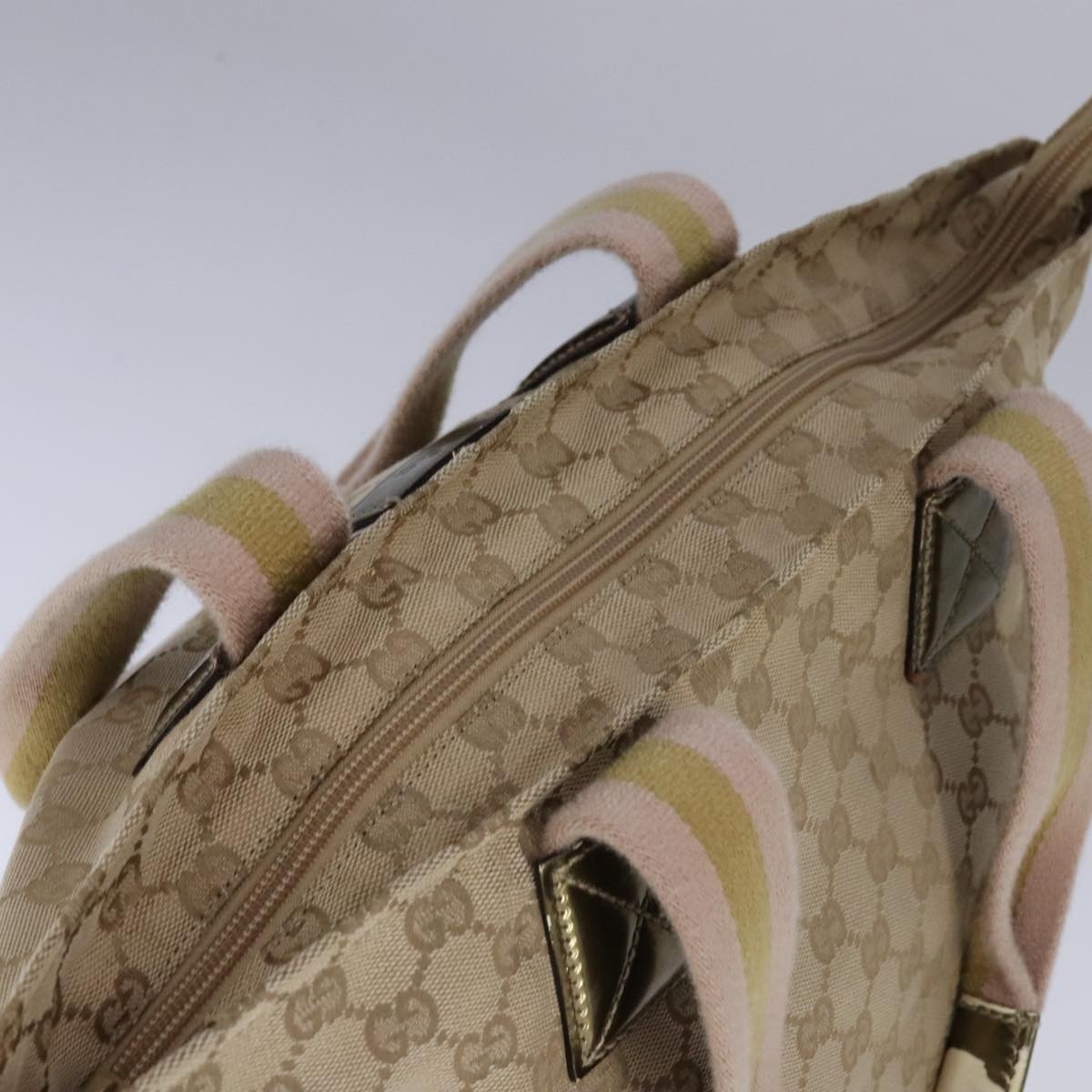 GUCCI GG Canvas Sherry Line Tote Bag Beige Gold Pink - 6