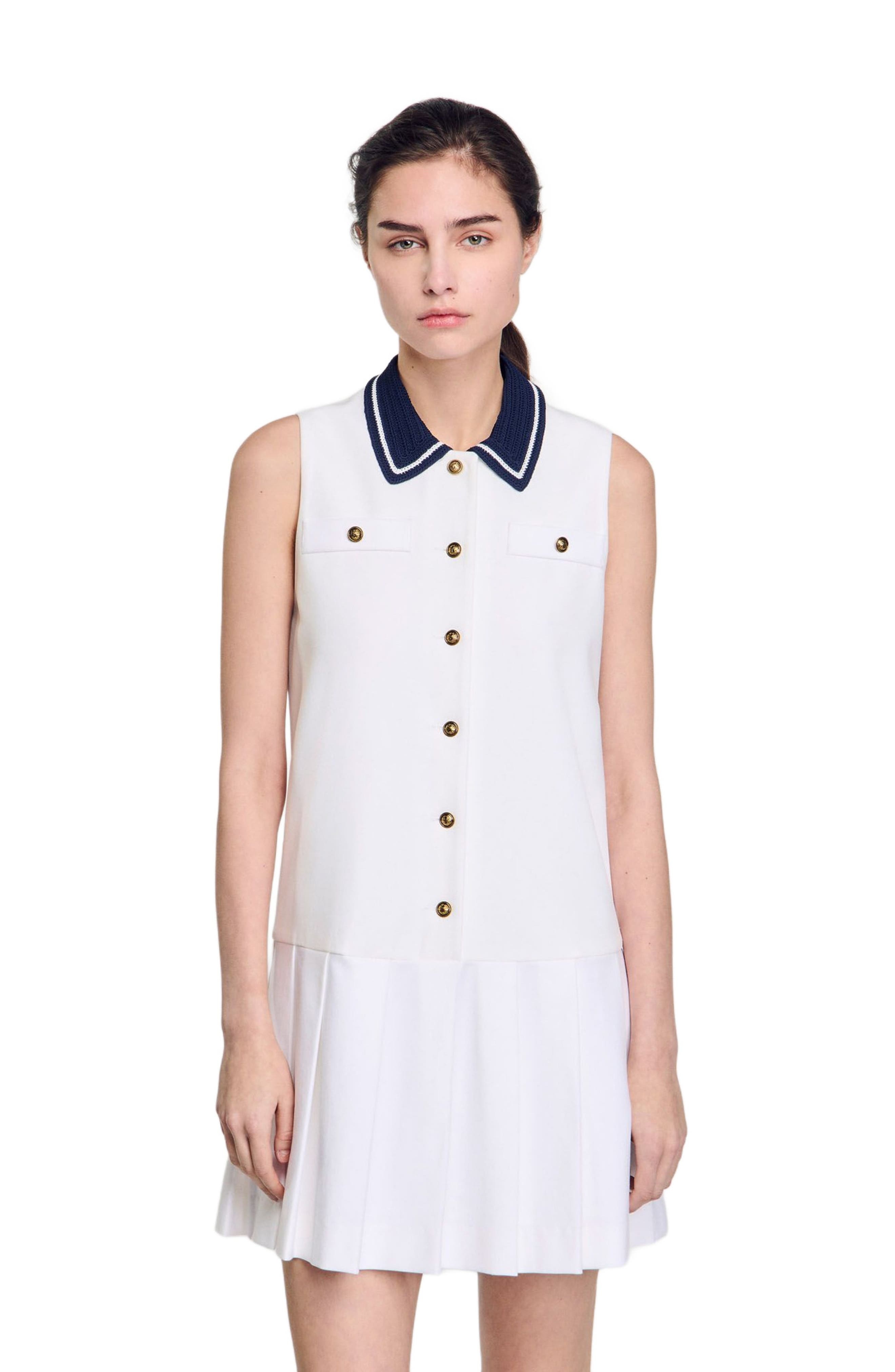SANDRO Short dress with contrasting collar in White at Nordstrom - 3