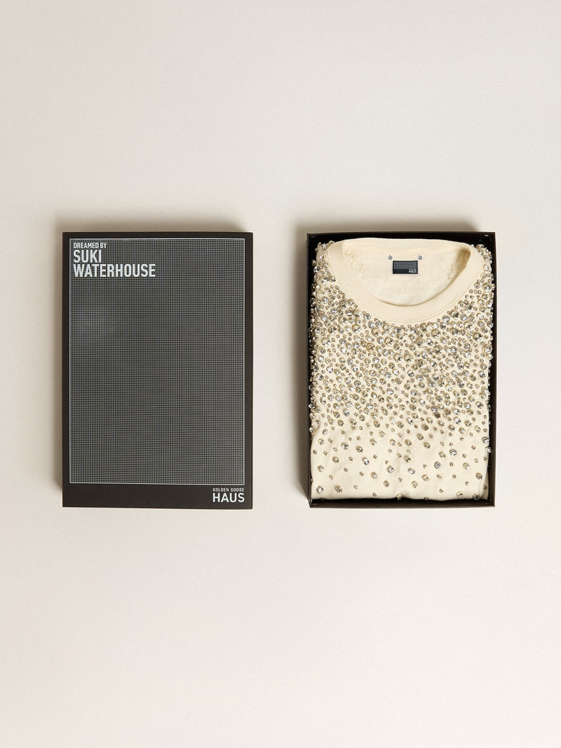 Golden Goose Exclusive HAUS of Dreamers T-shirt in worn white with Swarovski embroidery outlook
