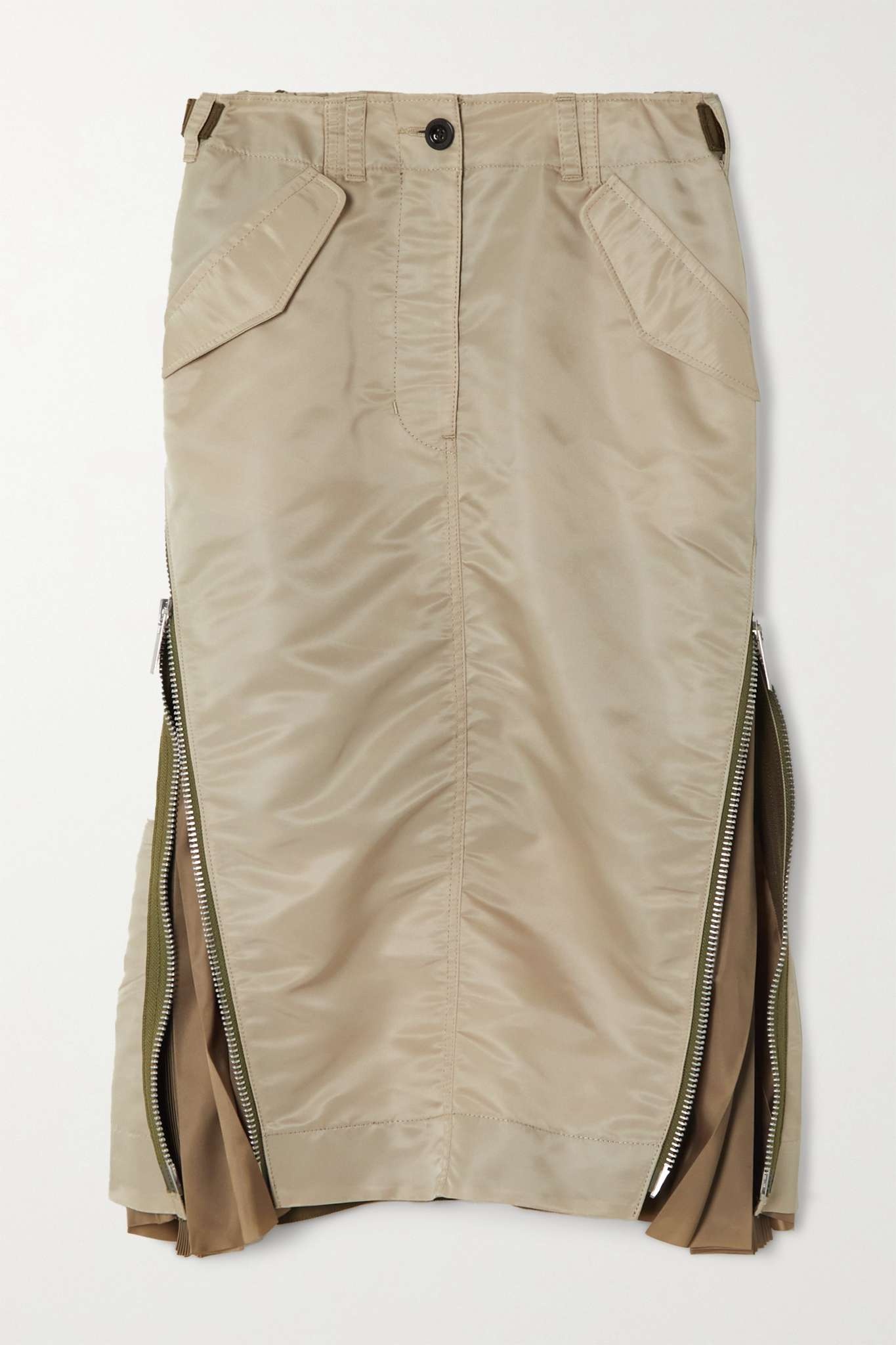 Convertible shell and pleated satin-twill midi skirt - 1