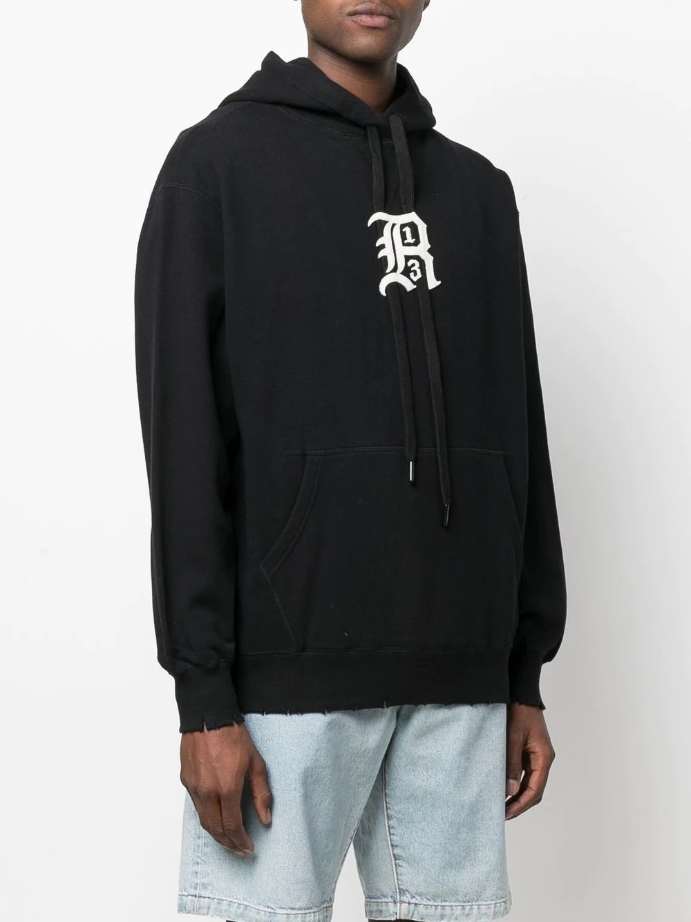 logo-embroidered distressed hoodie - 3