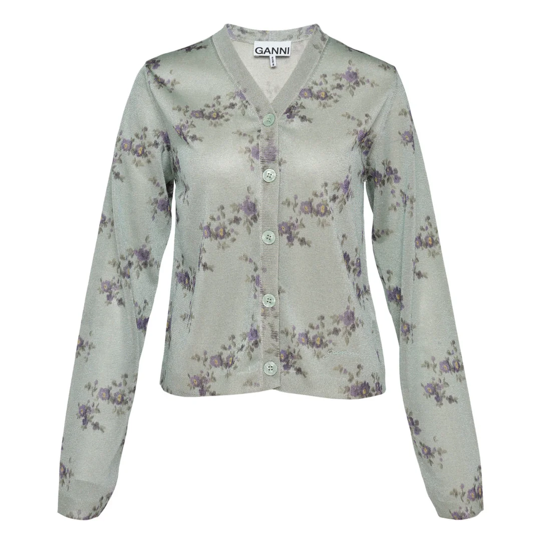 Printed Metallic Cardigan - 1