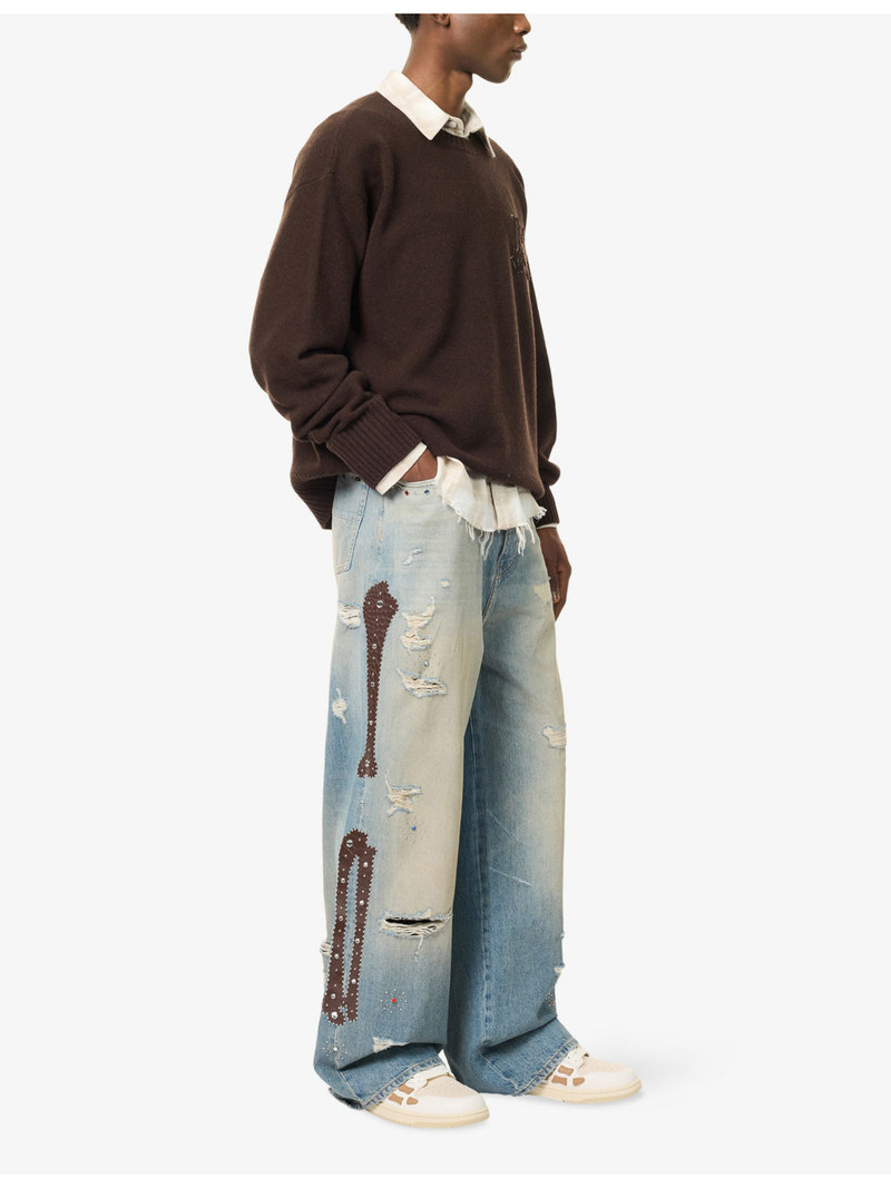 AMIRI Bones-Studded Baggy-Fit Denim Jeans outlook