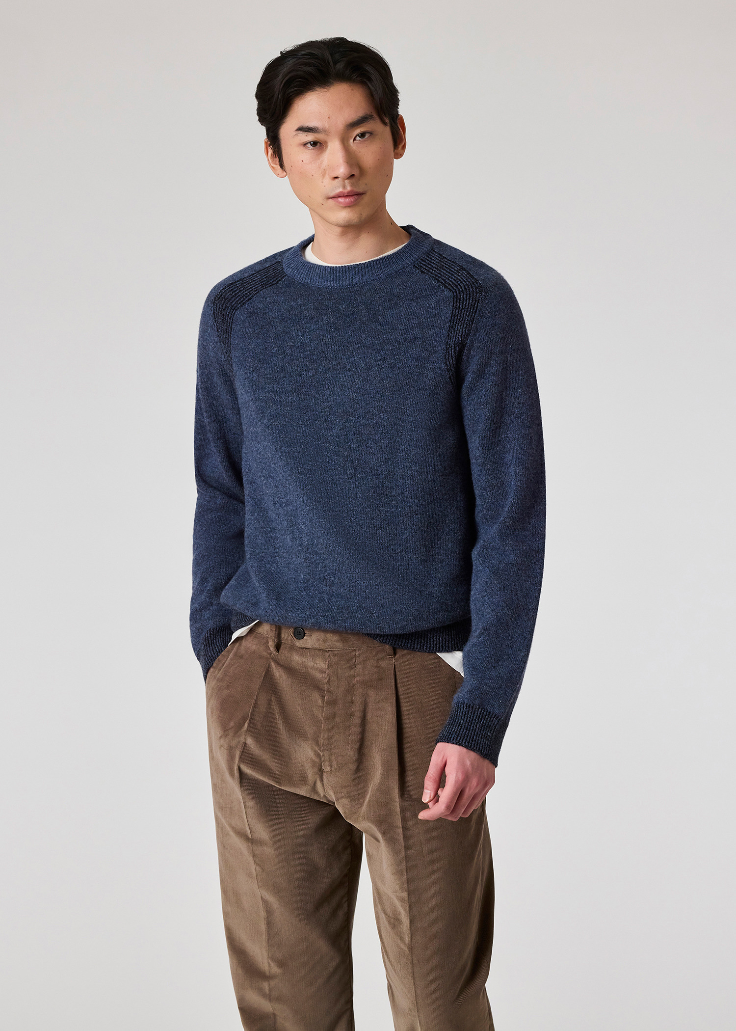 Dark Blue Lambswool Crew Neck Sweater - 4