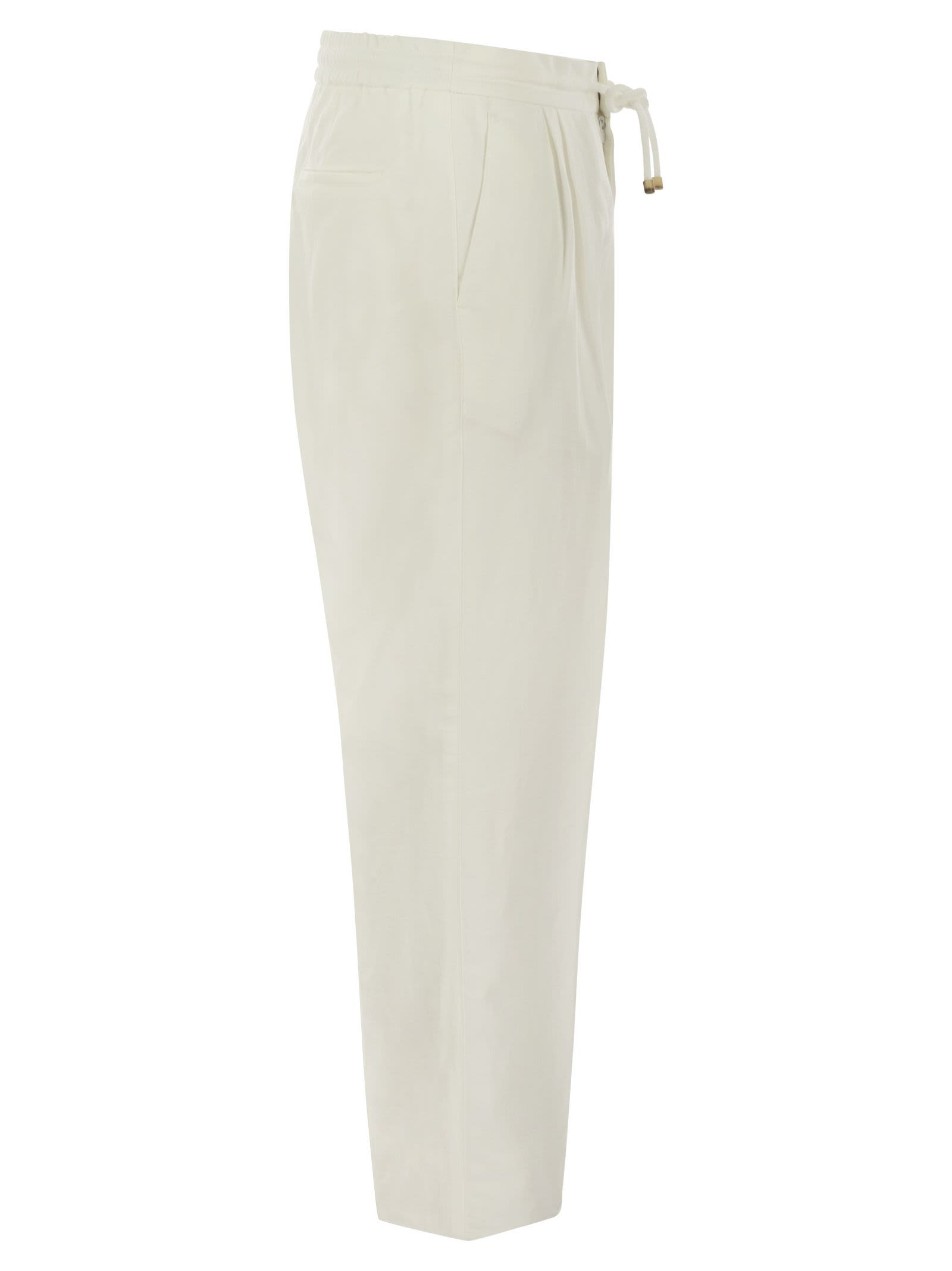 Brunello Cucinelli Men Leisure Fit Trousers In Linen And Cotton Gabardine With Drawstring And Double - 3
