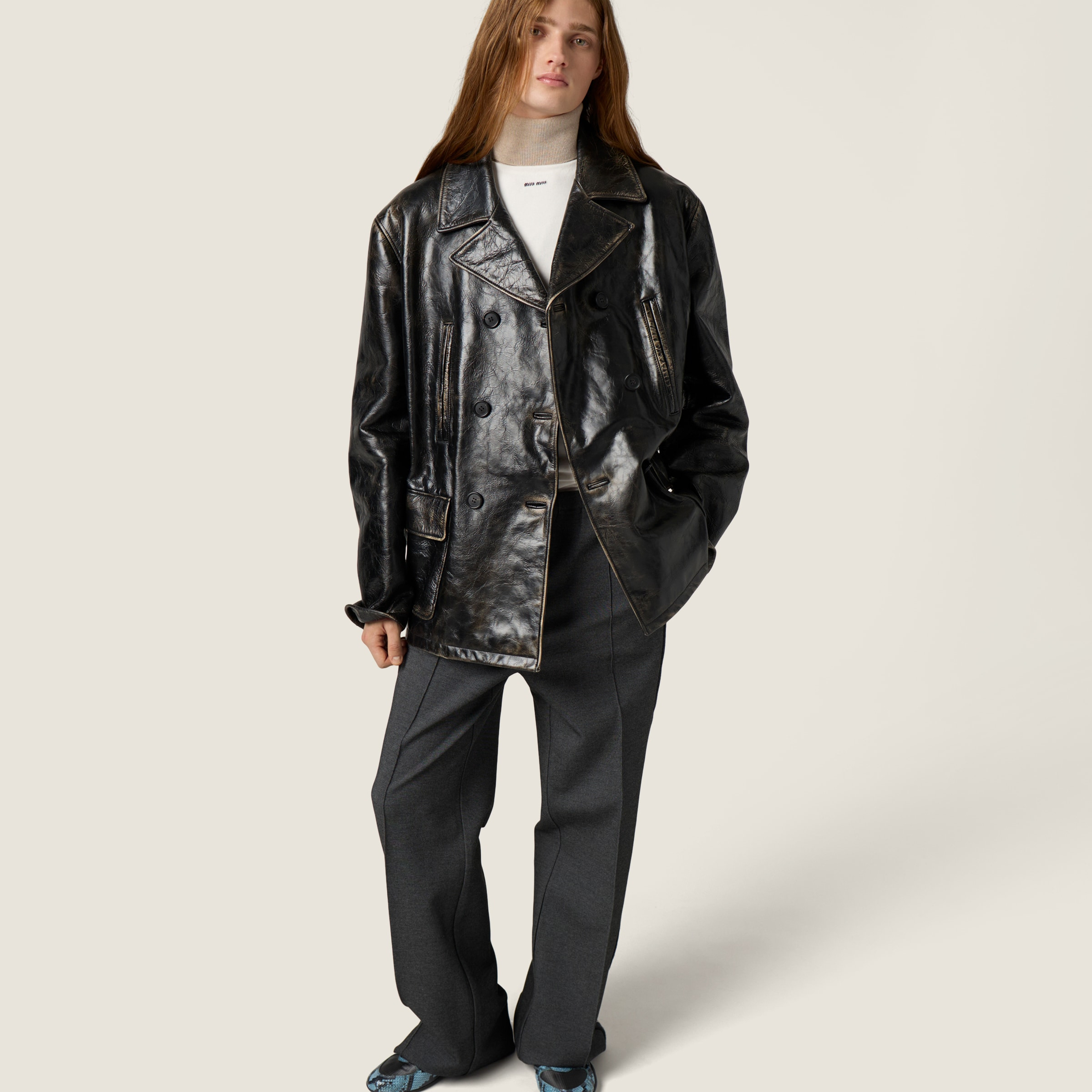 Double-breasted calf leather caban jacket - 5