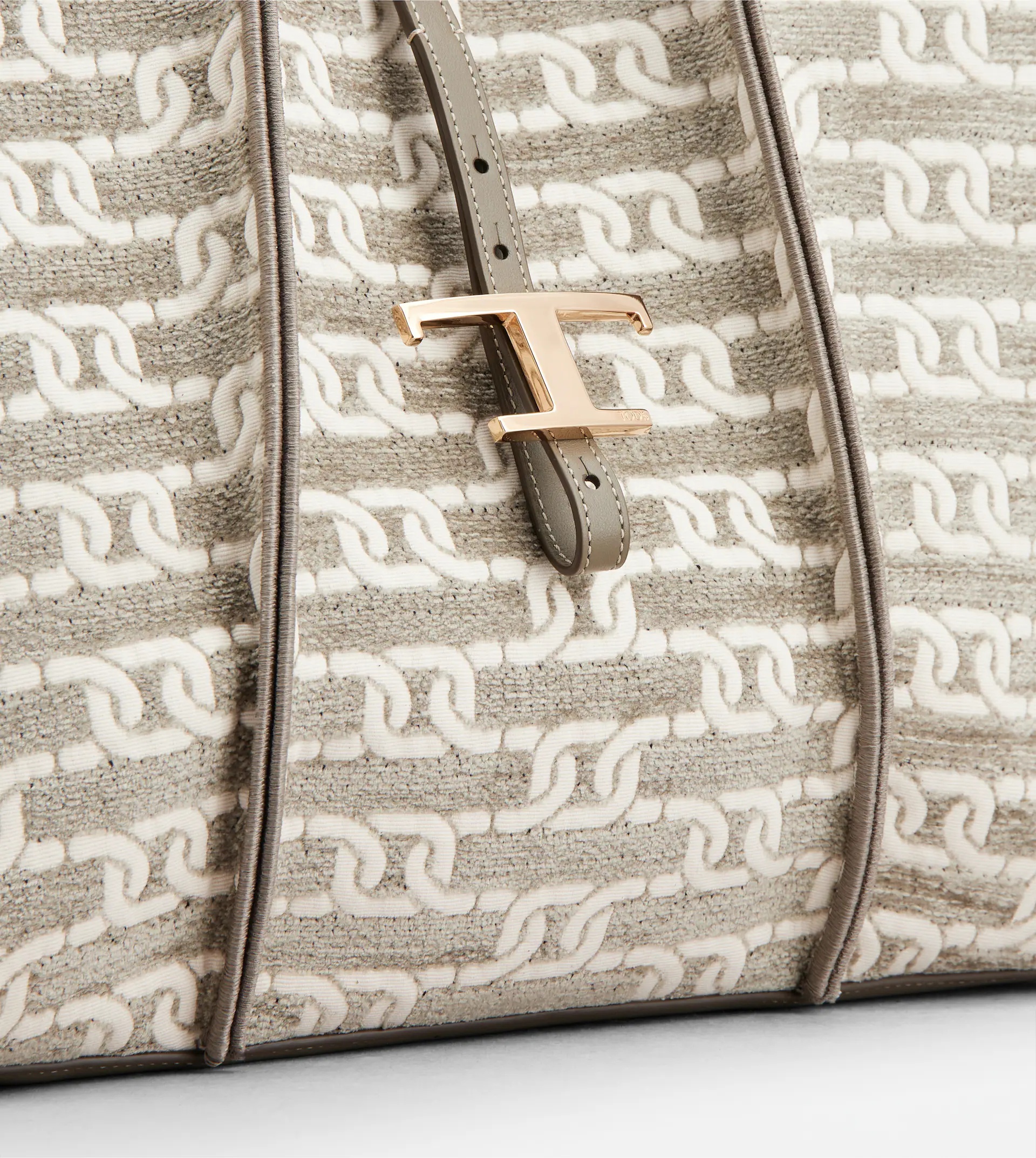 T TIMELESS SHOPPING BAG IN FABRIC AND LEATHER MEDIUM - GREY, OFF WHITE - 5
