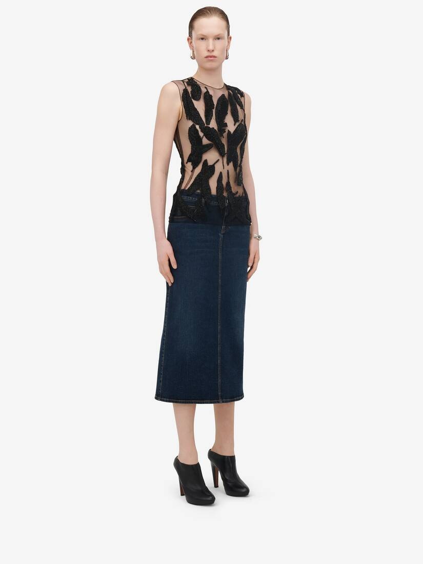 Women's Feather Embroidery Sleeveless Top in Black - 4
