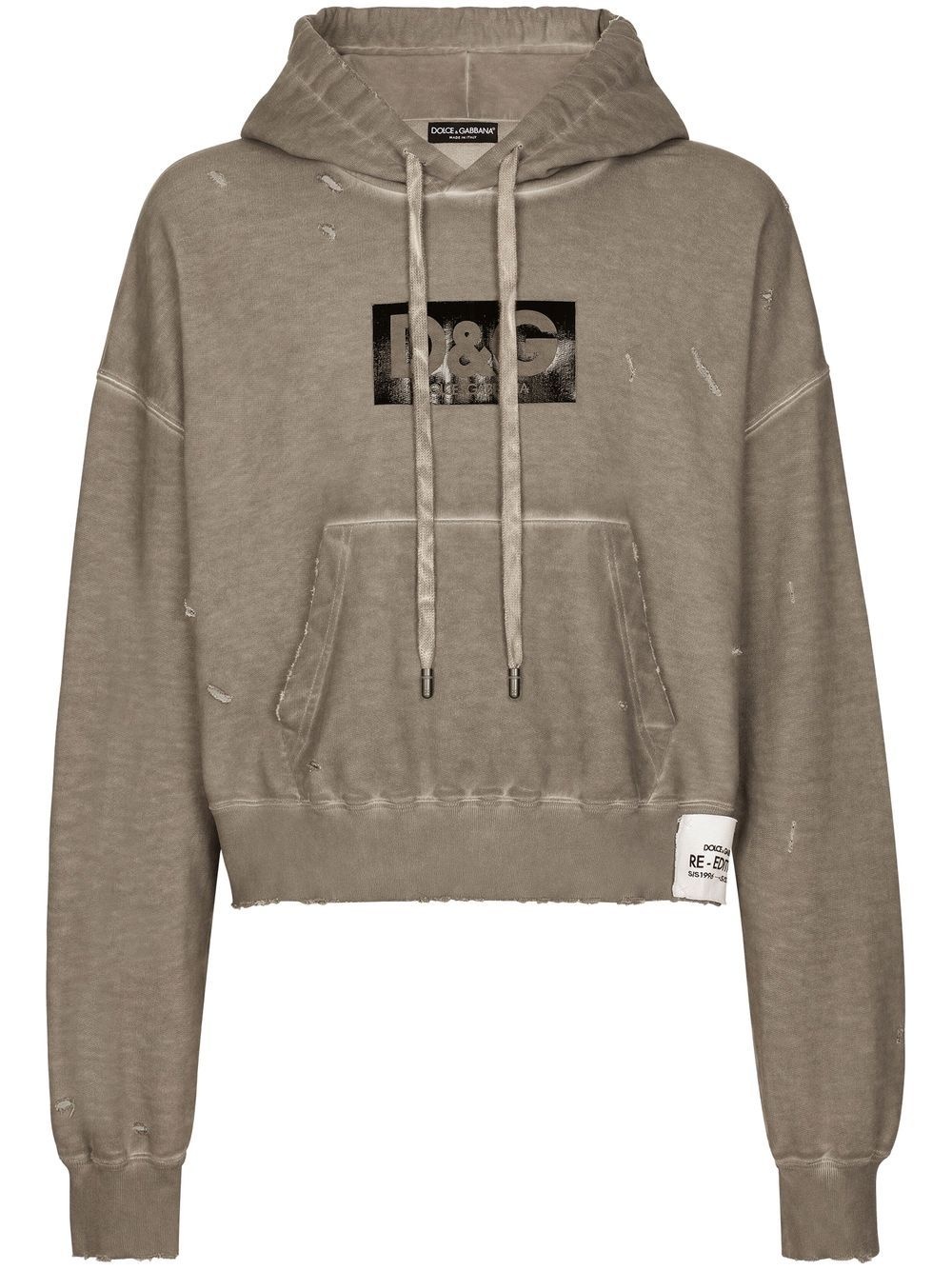 logo-print washed cotton hoodie - 1