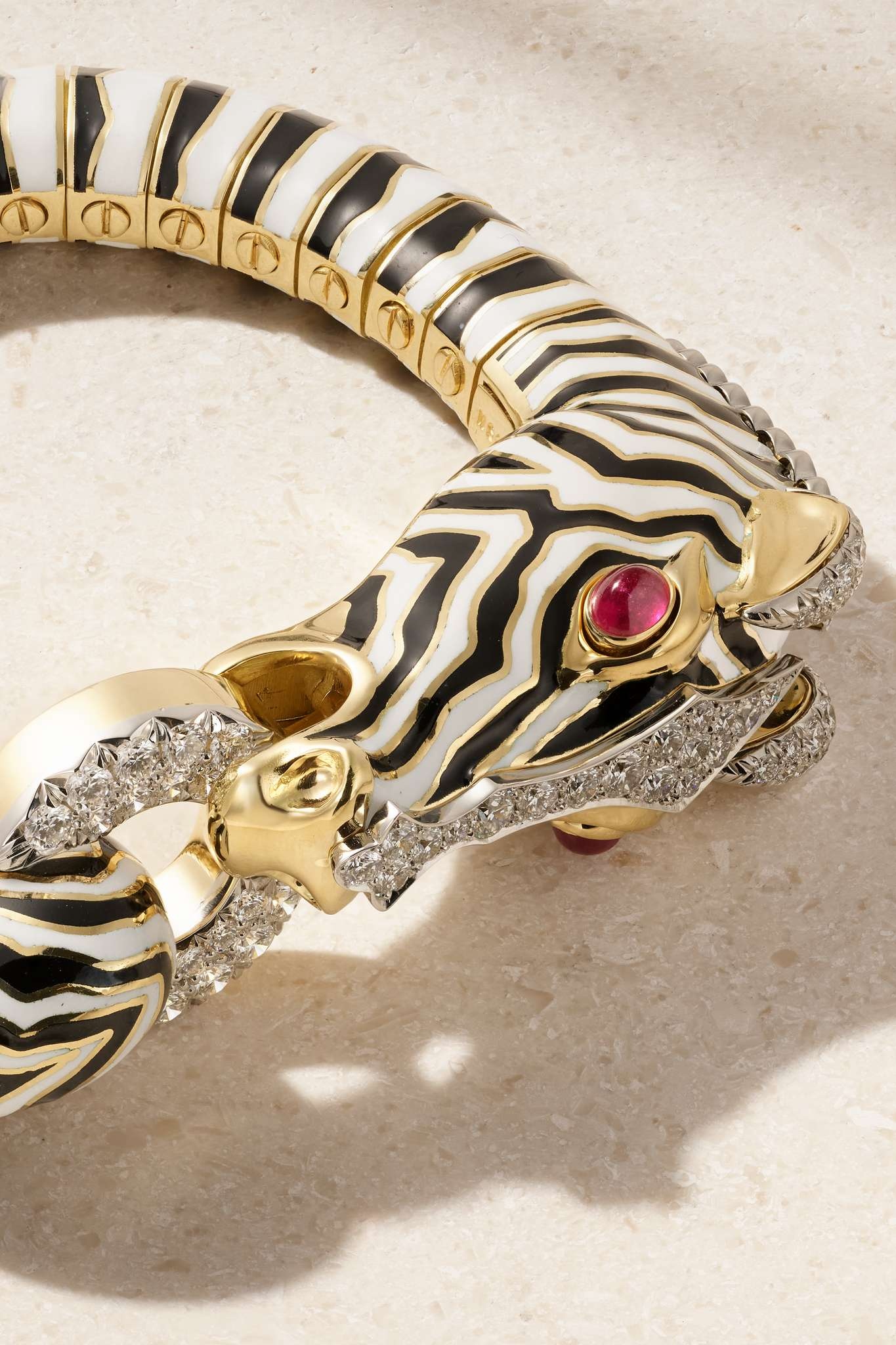 Zebra 18-karat gold, platinum, diamond, ruby and enamel bracelet - 4