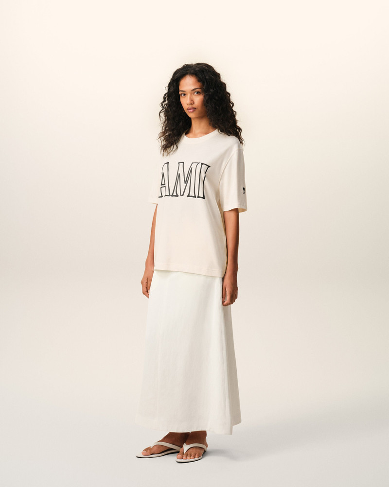 WHITE COTTON AMI PARIS PRINT T-SHIRT 6