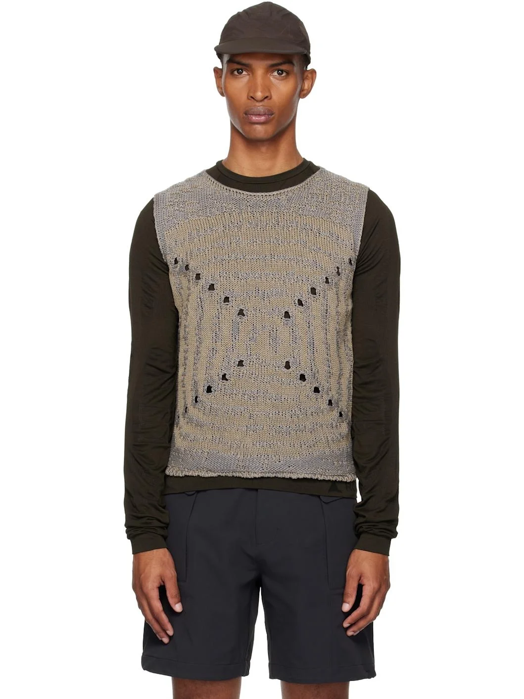 Blue & Beige Vortex Crewneck Vest - 1