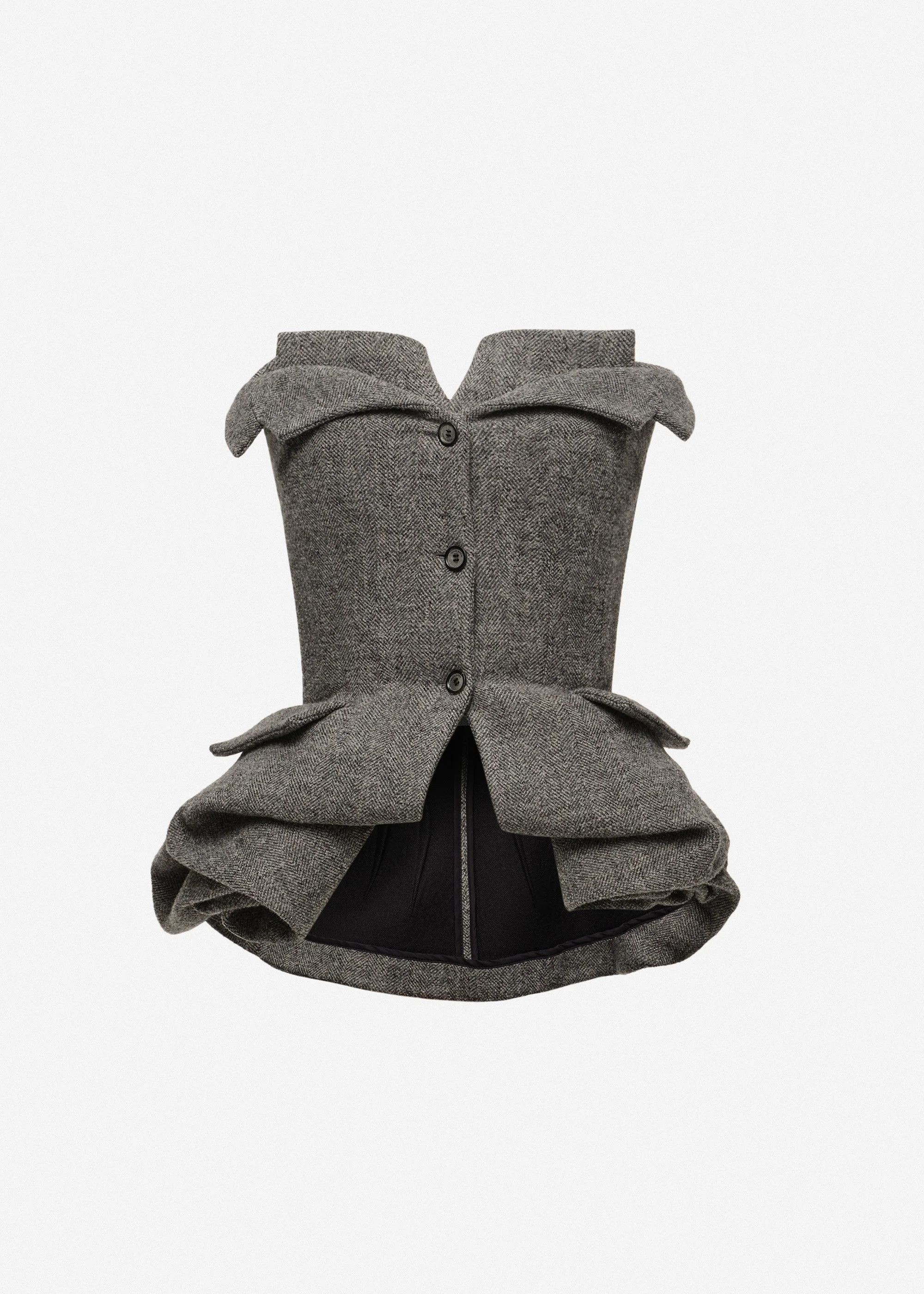Strapless wool blouse with rose peplum in grey - 1