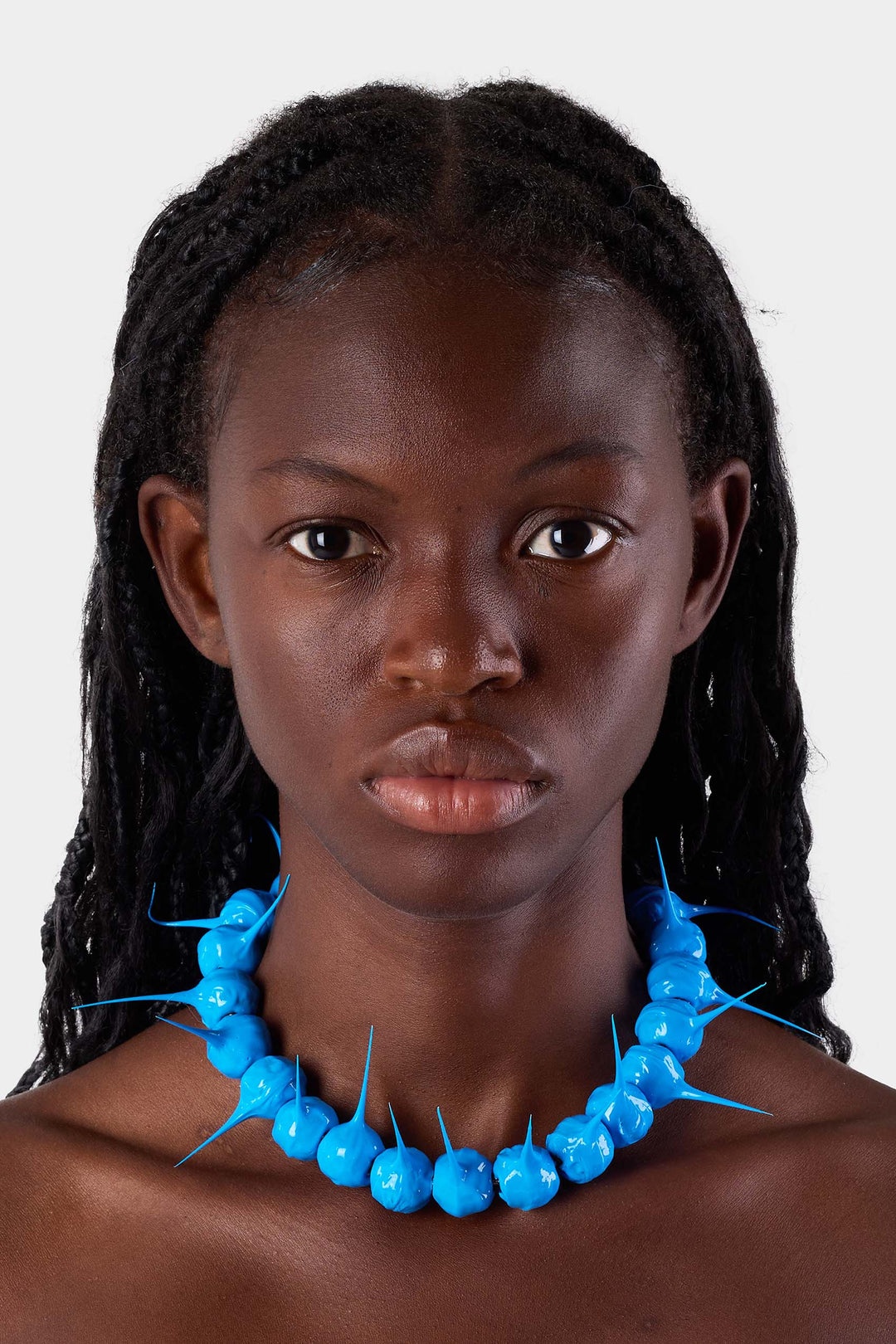 SPIKE RUBBERIZED NECKLACE / silver / turquoise - 3