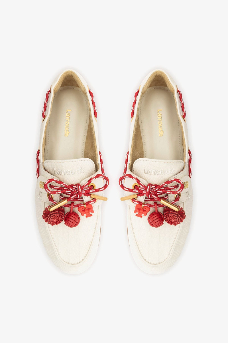 Cyprus Boat Shoe Ivory Striped Canva 6