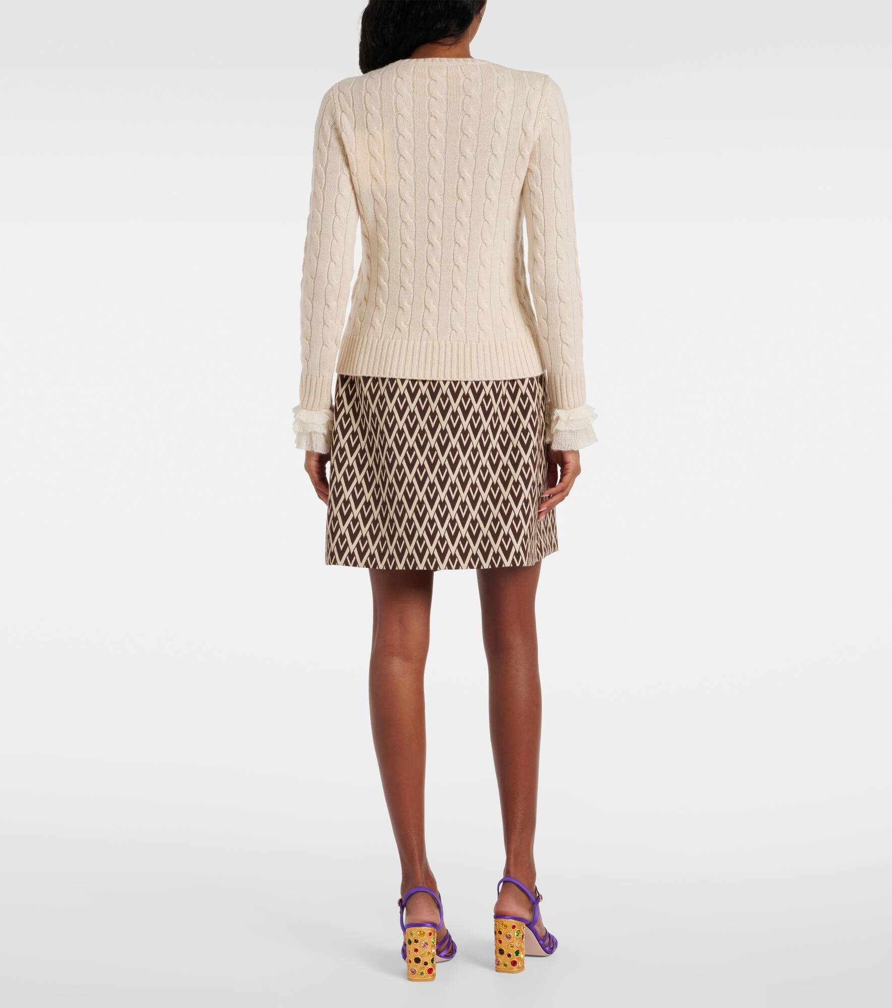 Cable-knit ruffled cashmere sweater - 3