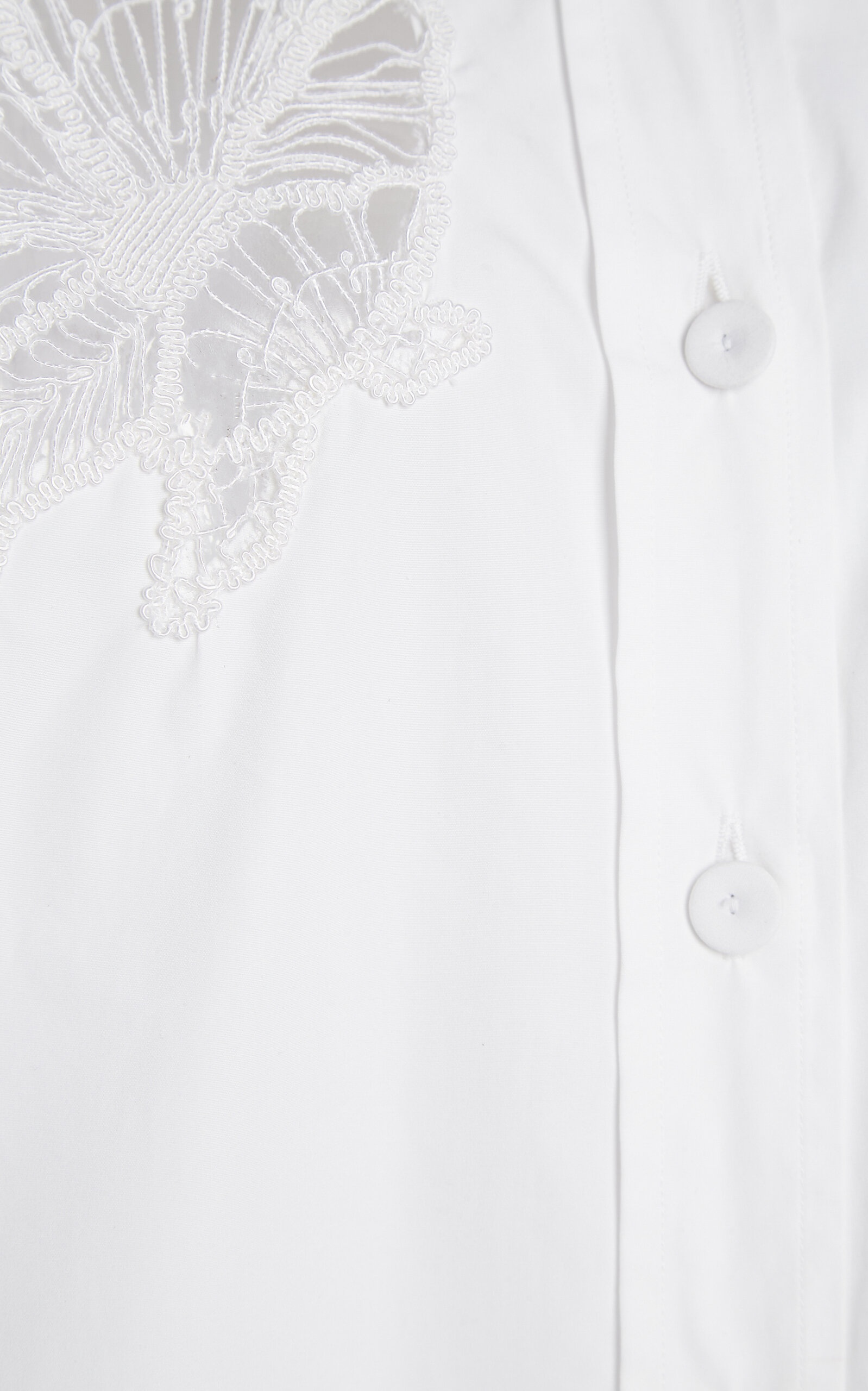 Lace Insert Cotton Poplin Button-Down Shirt white - 4