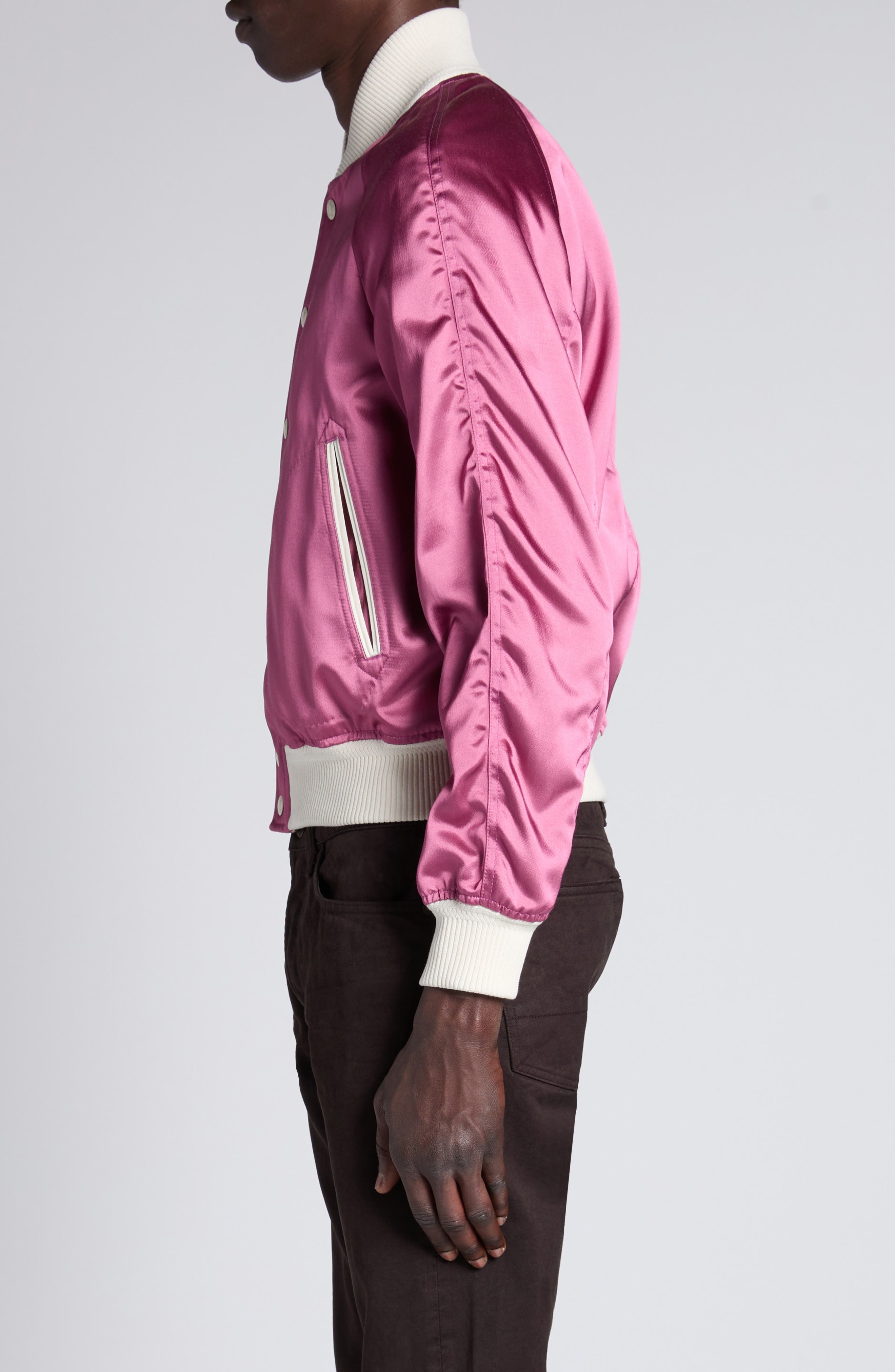 TOM FORD Shiny Satin Bomber Jacket in Xfuwh Fuxia/White at Nordstrom - 4
