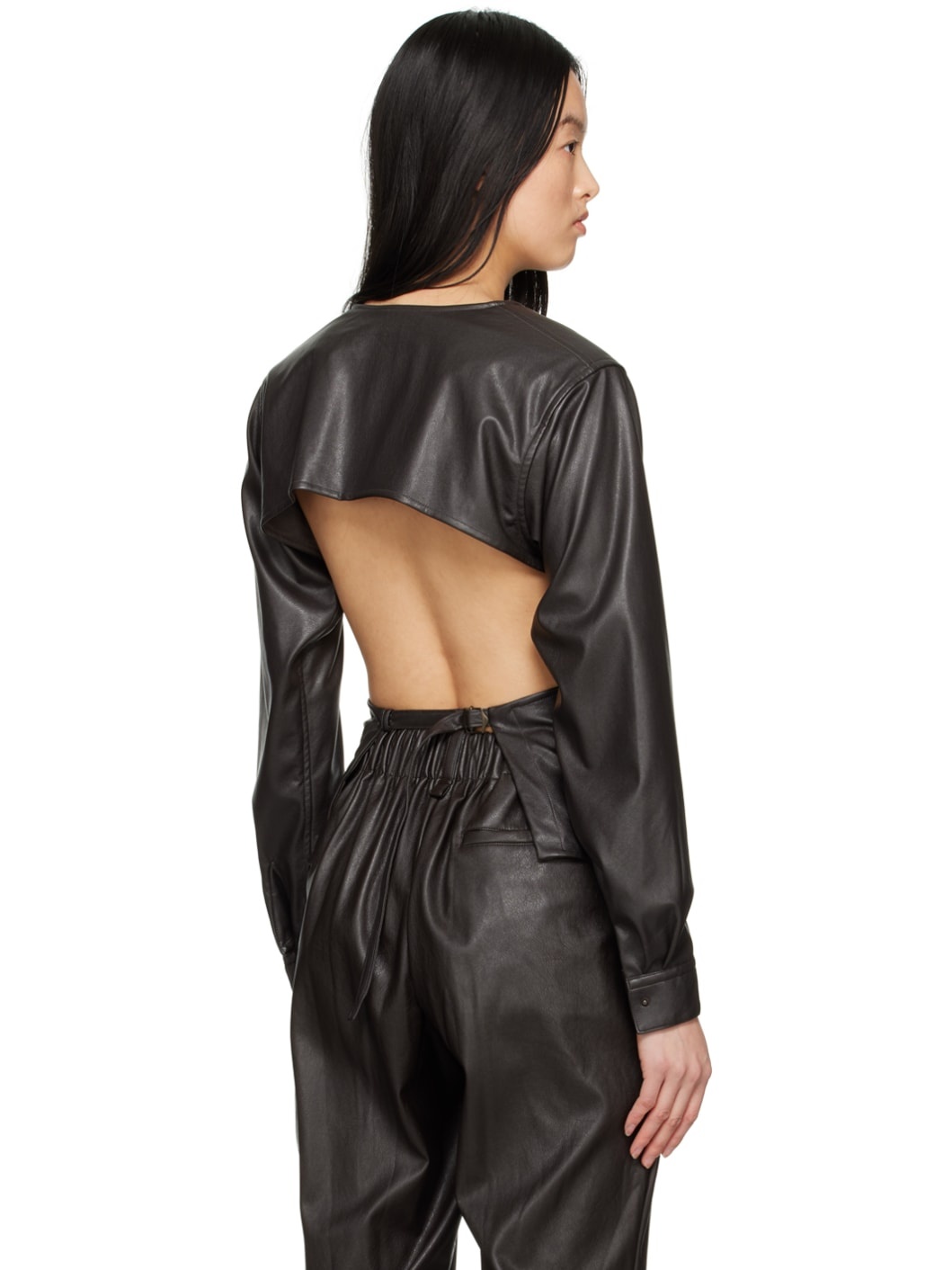 Brown Figure Faux-Leather Shirt - 3