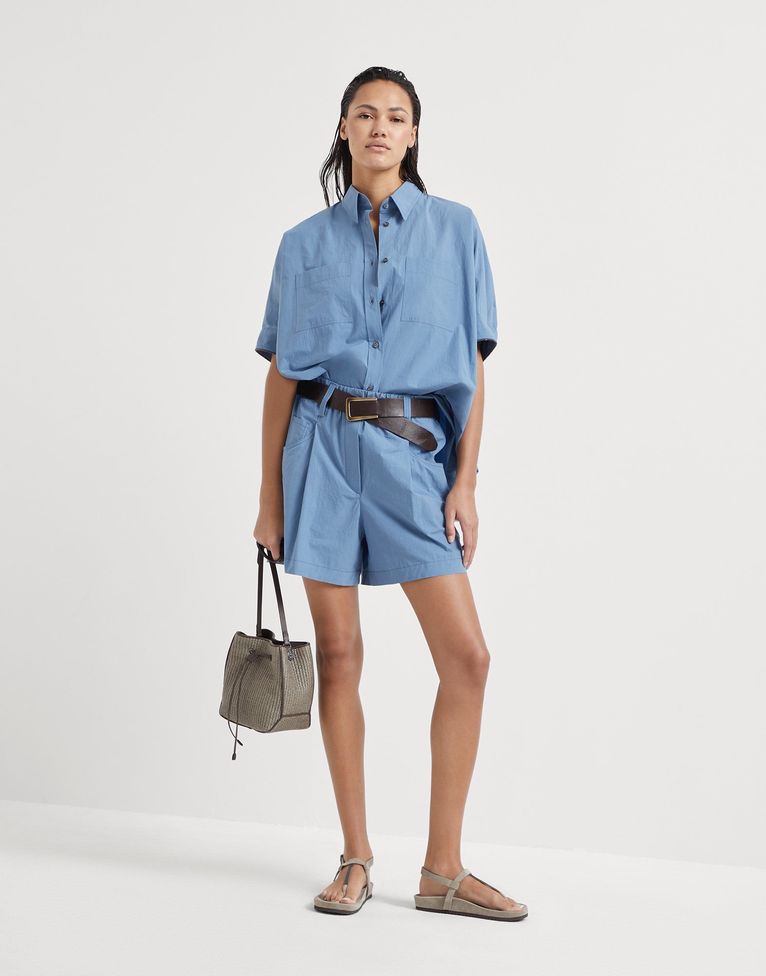 Lightweight wrinkled cotton poplin five-pocket shorts with shiny tab - 4