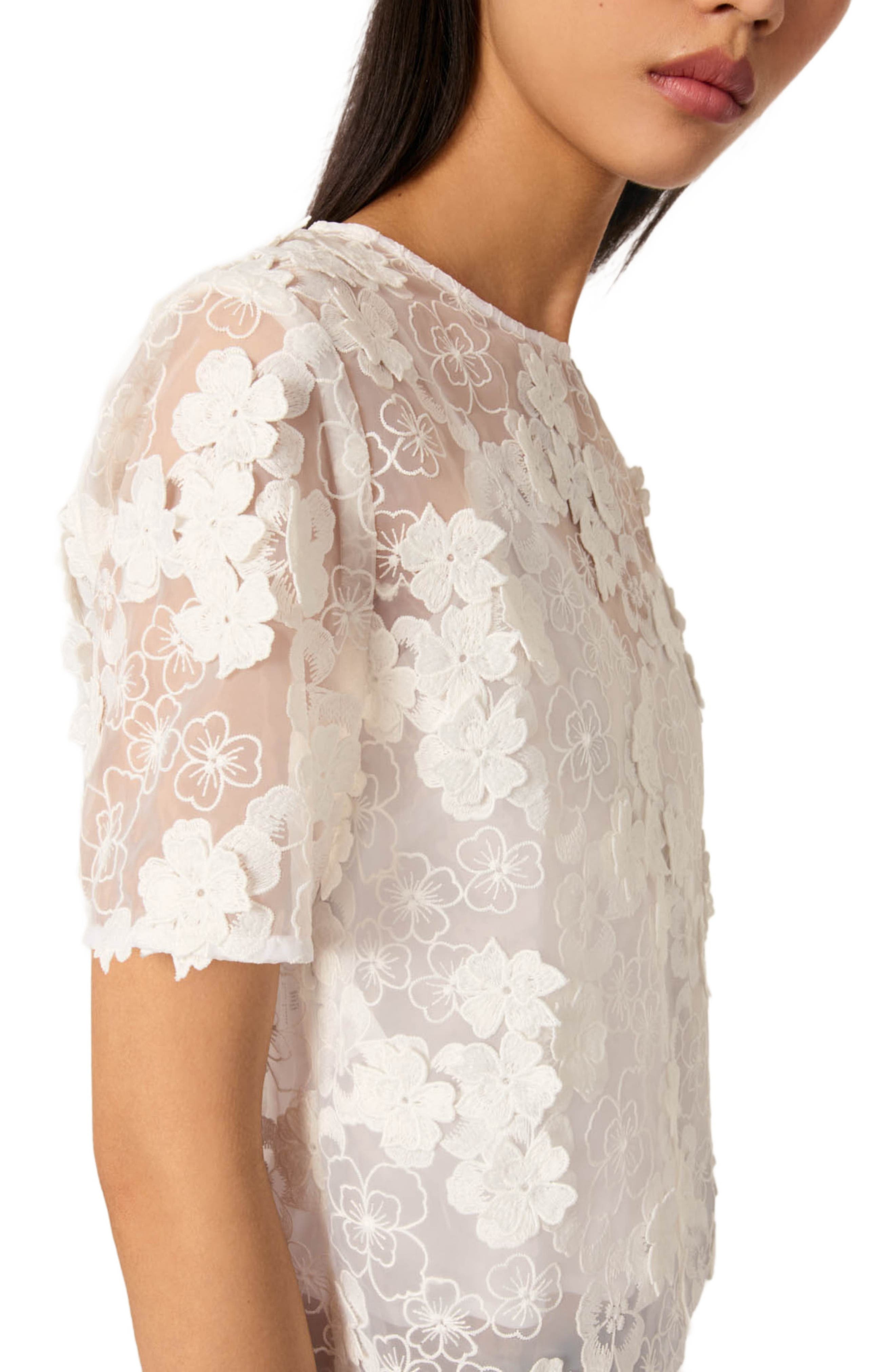 maje Embroidered short-sleeved top in White at Nordstrom - 4